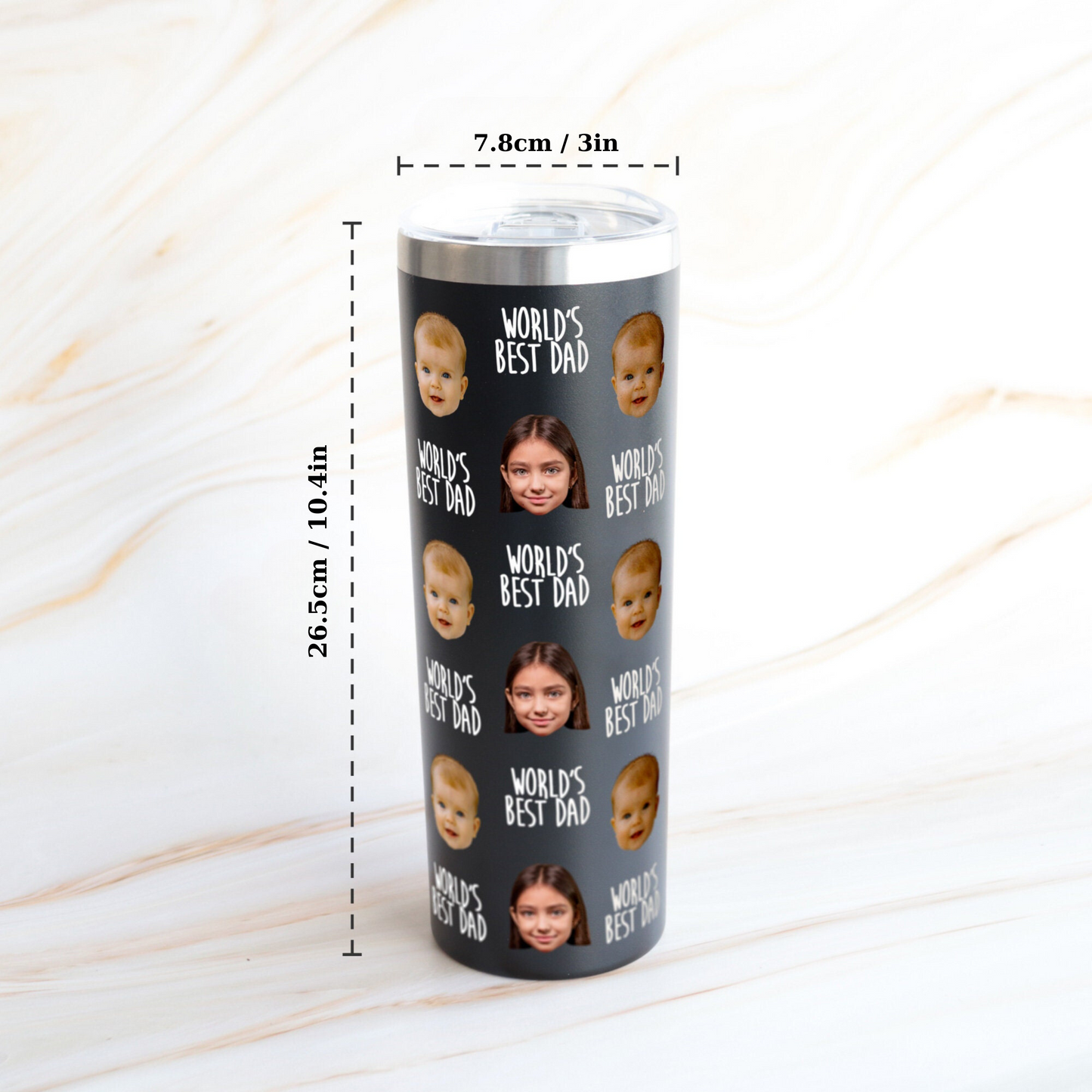 Personalized Tumbler with Kids' Faces for Dad, Father's Day Gift