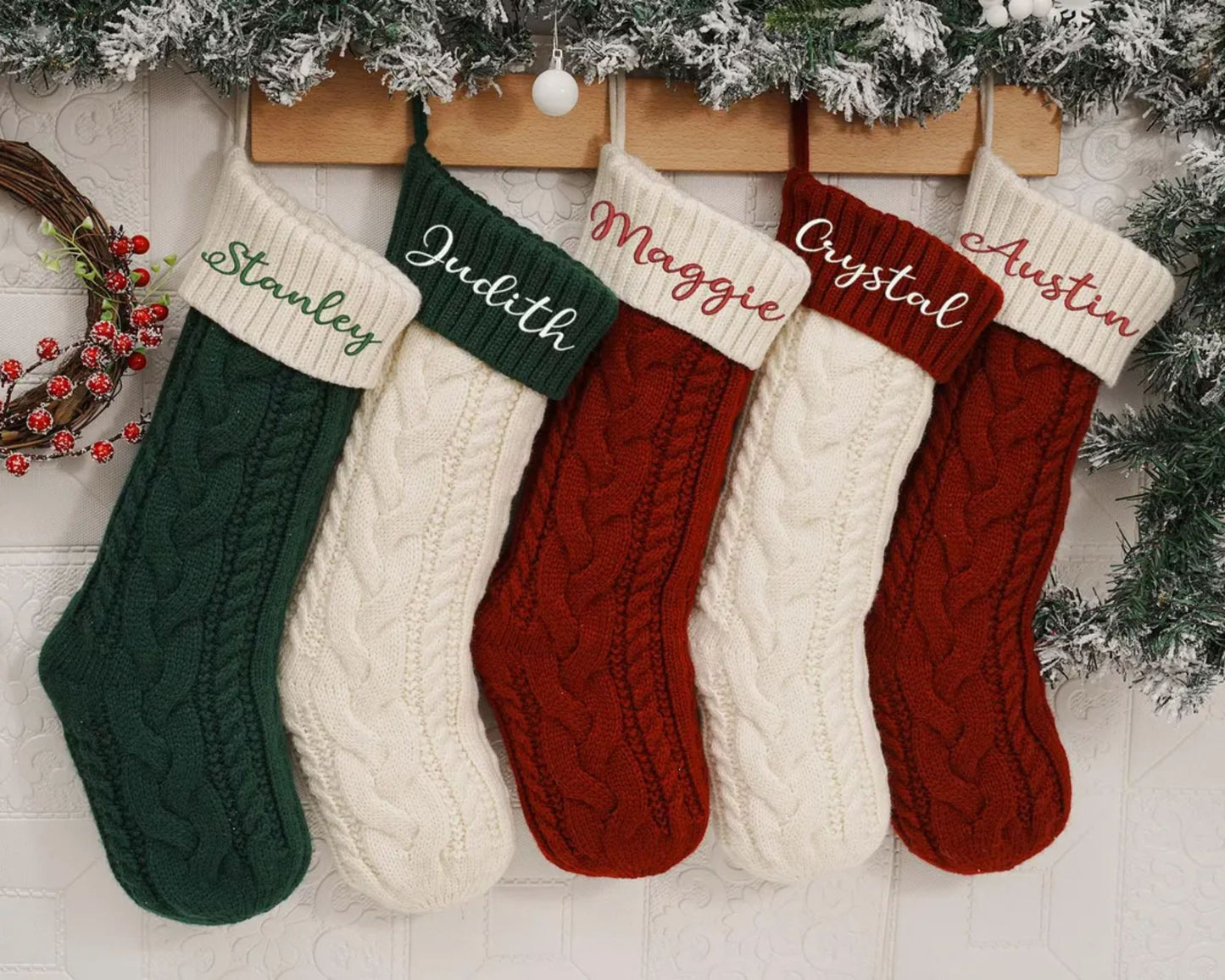 Personalisierte Familien-Weihnachtsstrümpfe mit Namen - Bestickte Weihnachtsstrümpfe