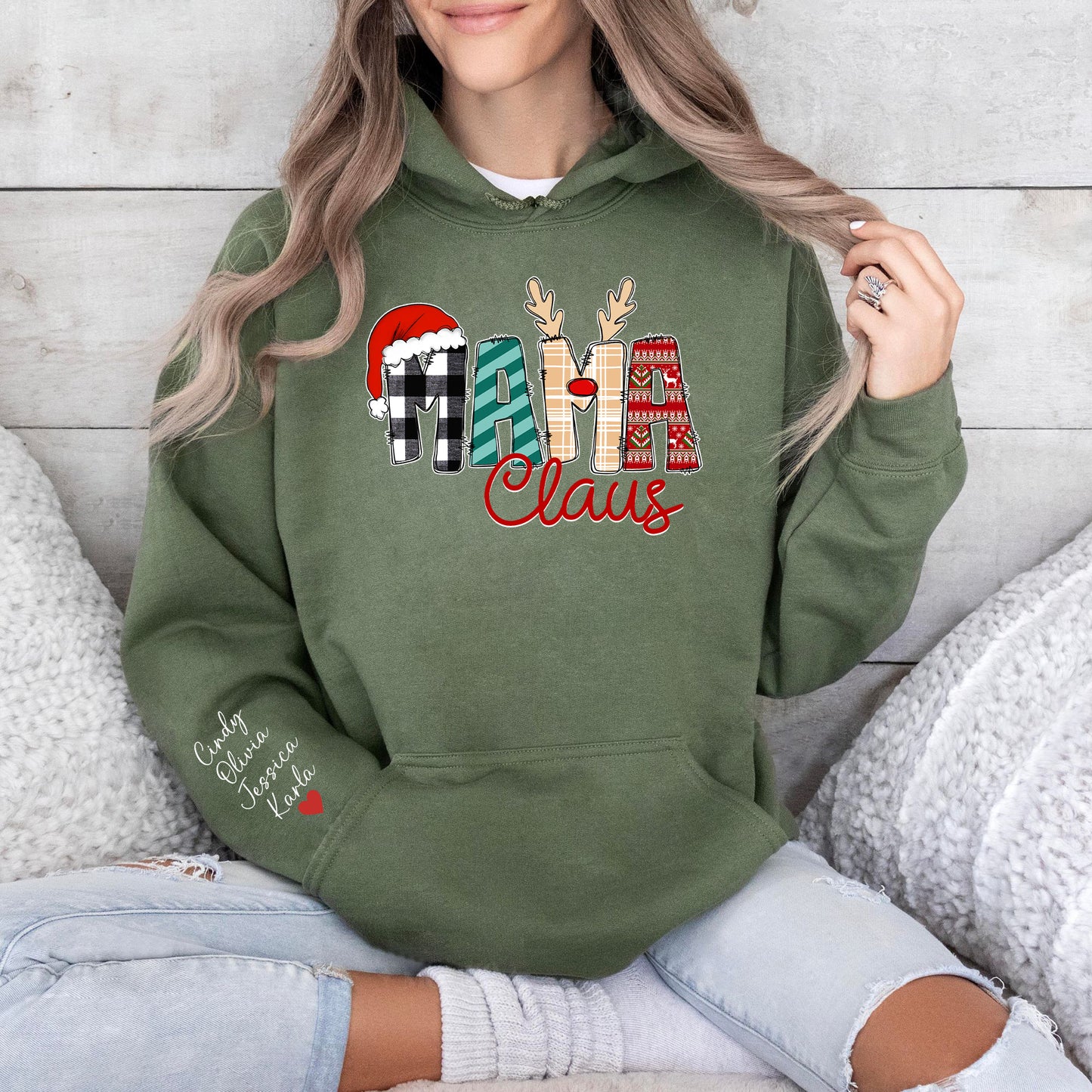 Personalisierter Mama Claus Sweatshirt und Hoodie - Persönliches Weihnachtsgeschenk für Mama