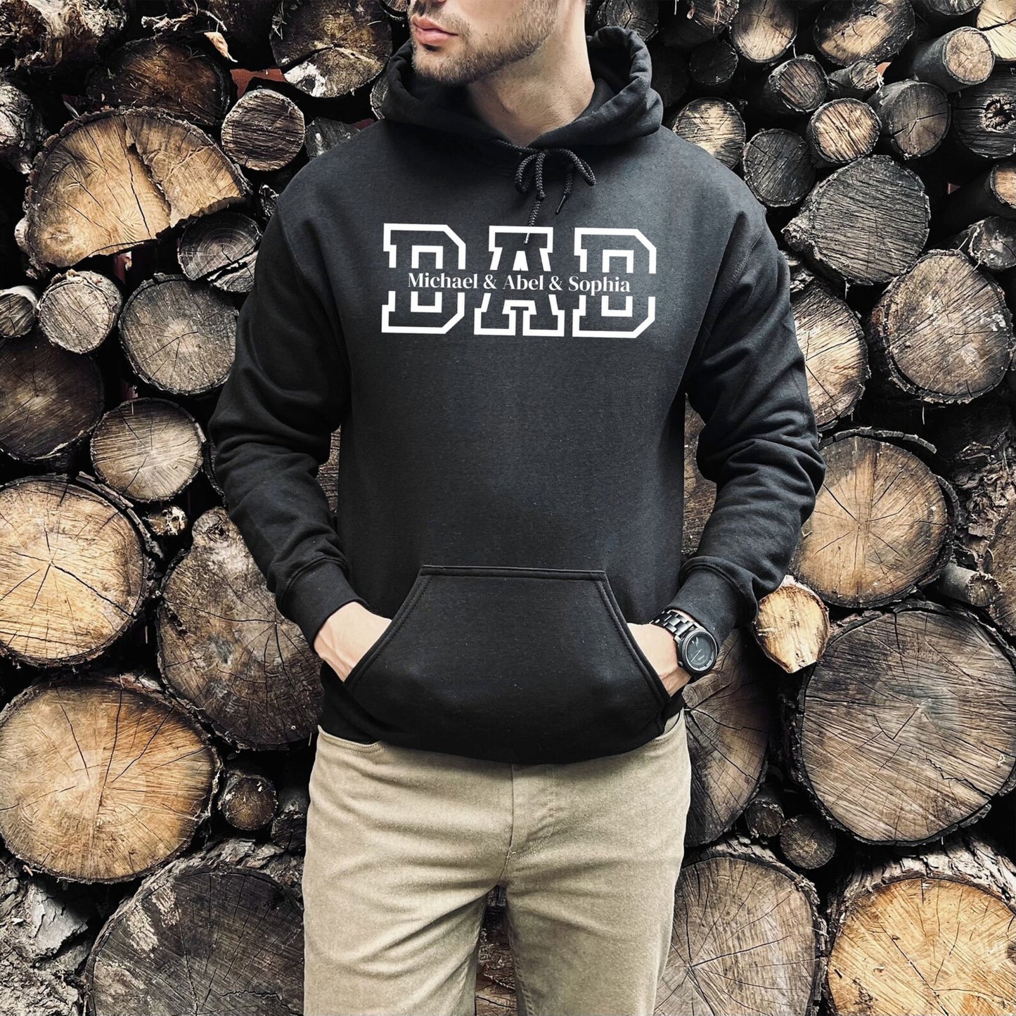 Personalisierter Papa-Hoodie mit Kindernamen – Vatertagsgeschenk