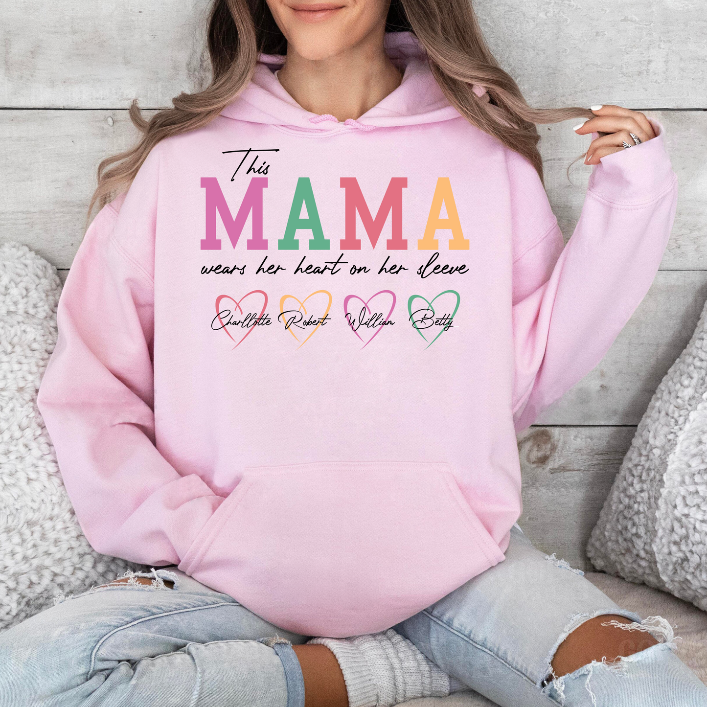Custom 'Heart on Sleeve' Mama Sweatshirt with Kids' Names