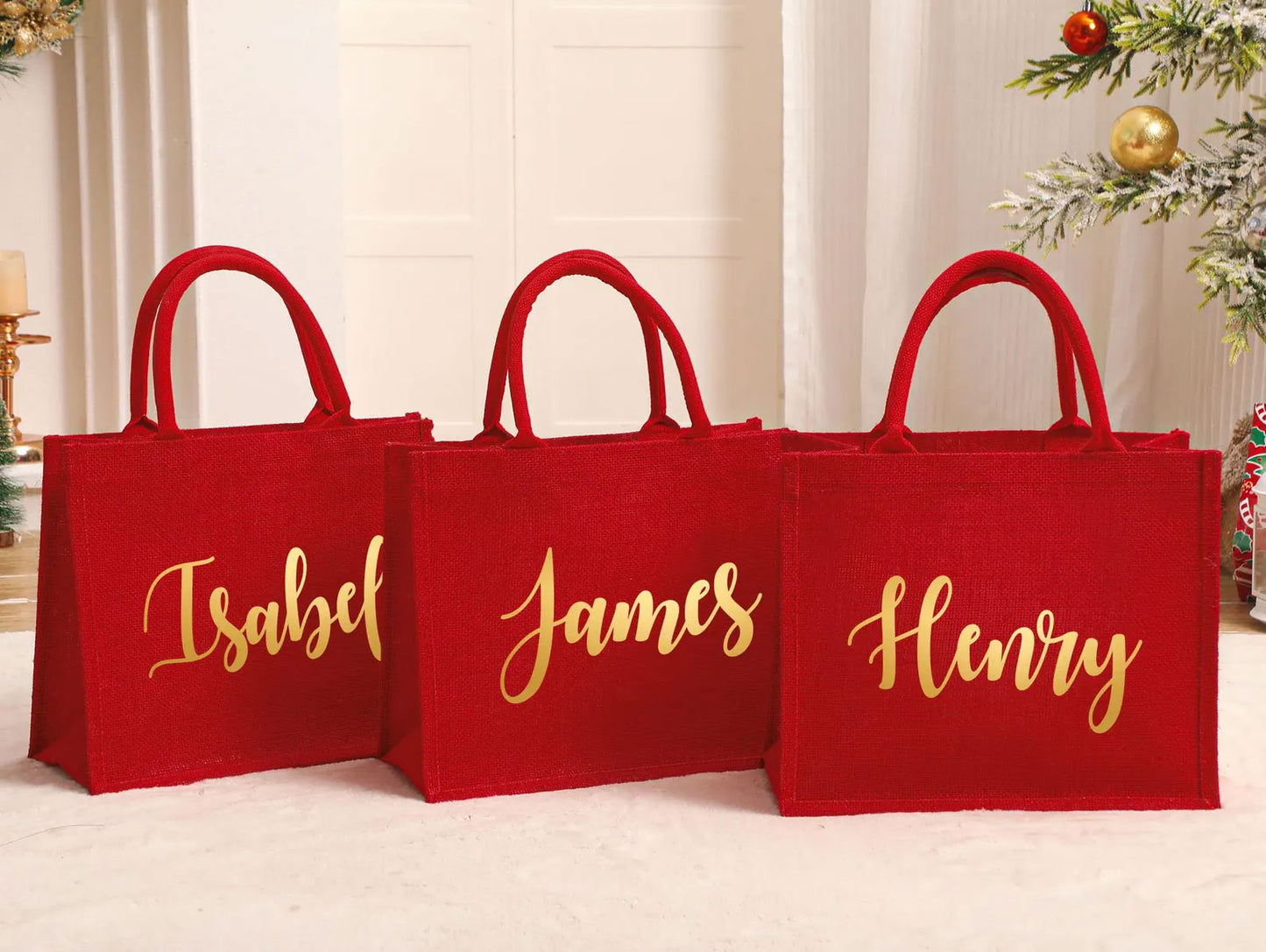 Personalisierter roter Jutebeutel â Weihnachts-Geschenkbeutel mit Namen