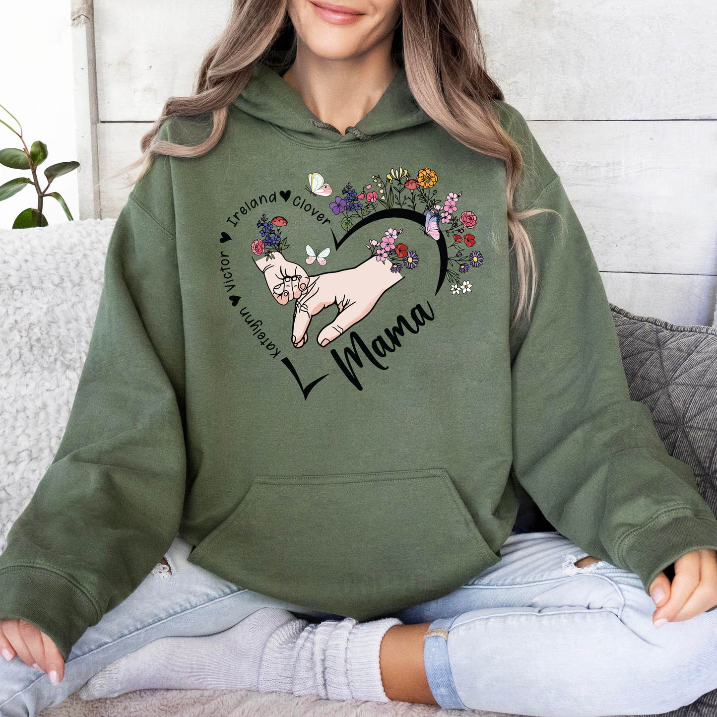 Custom 'Mom' Series Sweatshirt with Floral Heart - Choose Your Title & Add Names