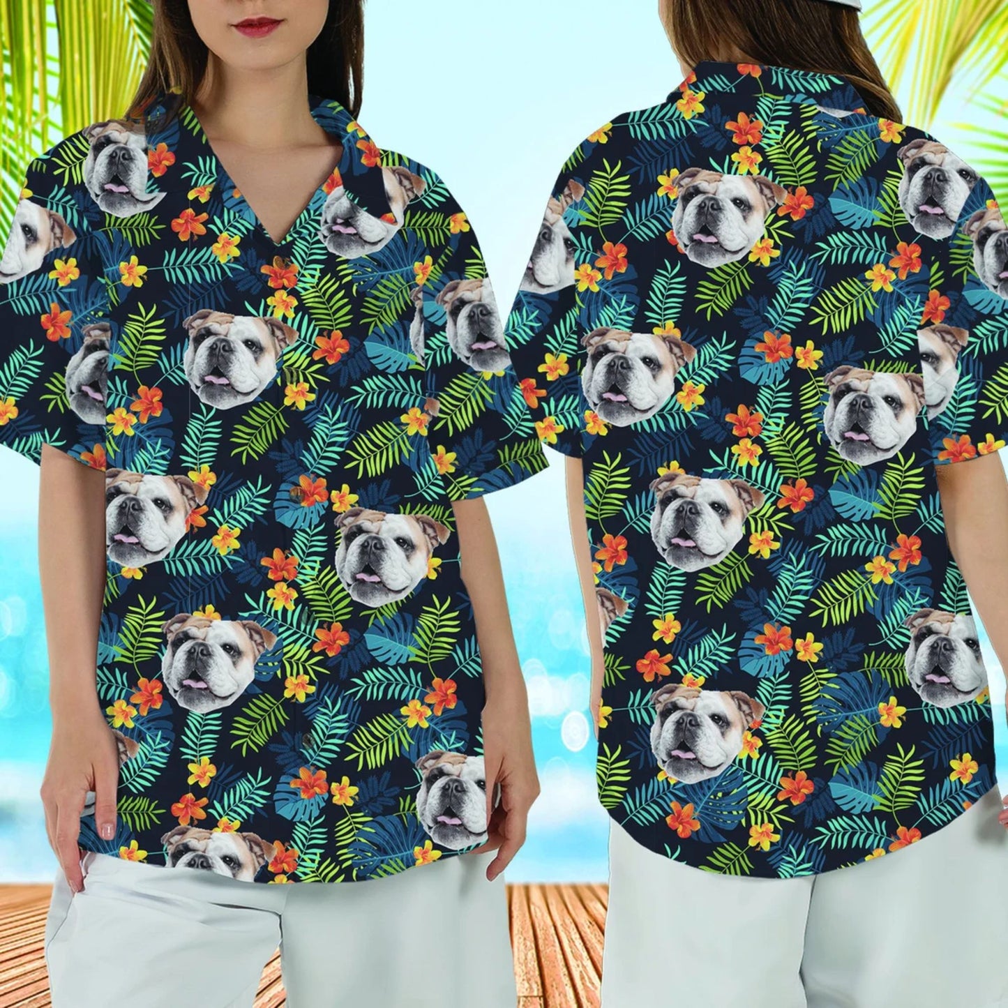 Personalisiertes Foto Hawaiihemd, Gesichtsurlaub Tropisches Musterhemd für Männer und Frauen