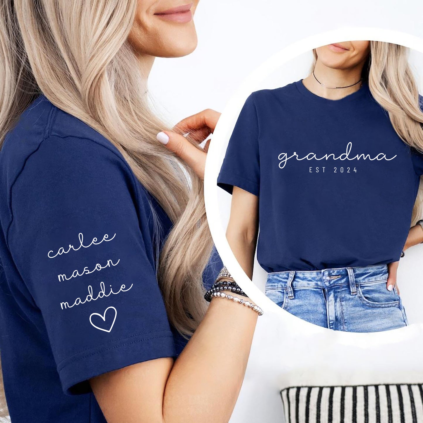 Personalisiertes Oma Shirt mit Kindernamen auf dem Ärmel - Oma Geschenk