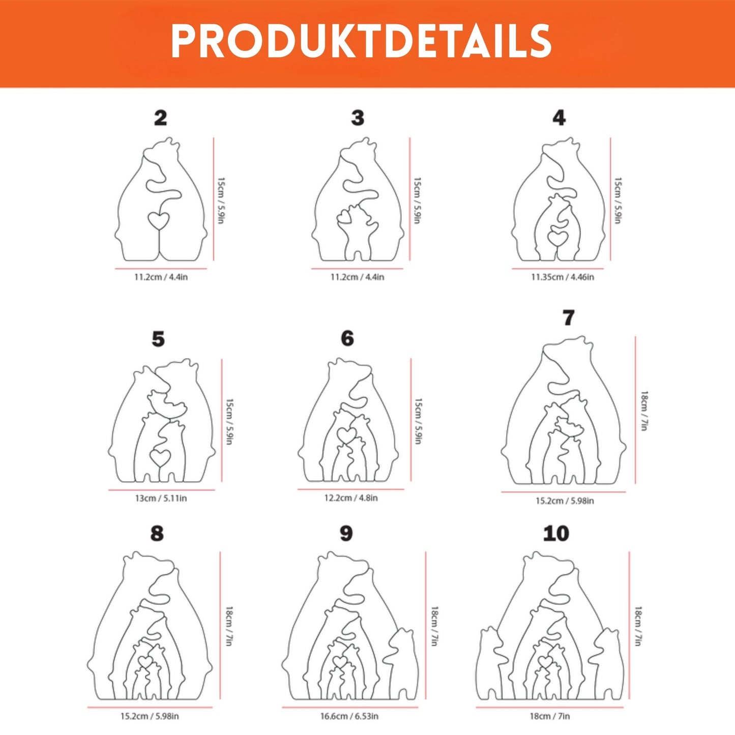 Individuell graviertes Holz-Bären-Familienpuzzle. Ideal für Jubiläen & als Heimdekoration