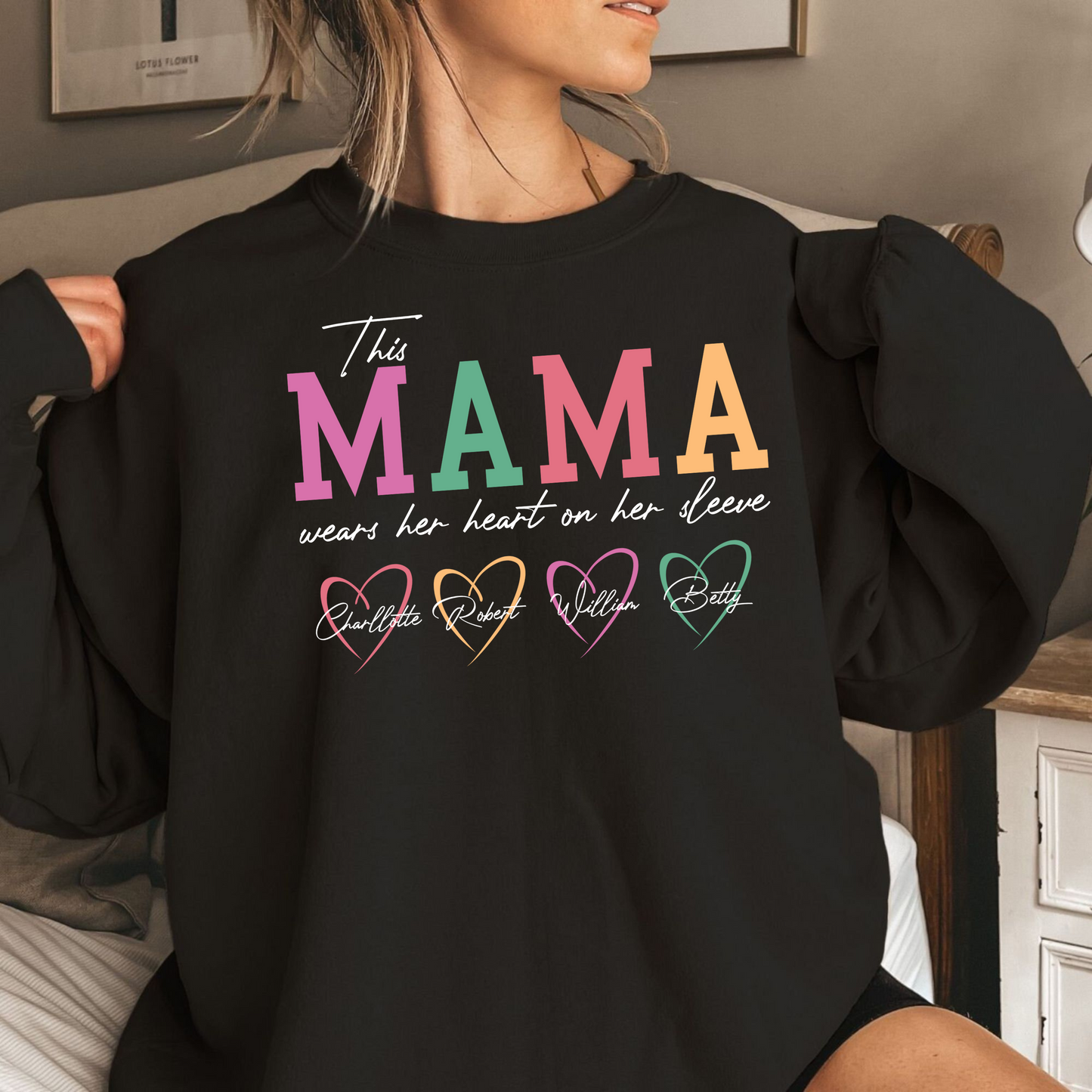 Custom 'Heart on Sleeve' Mama Sweatshirt with Kids' Names