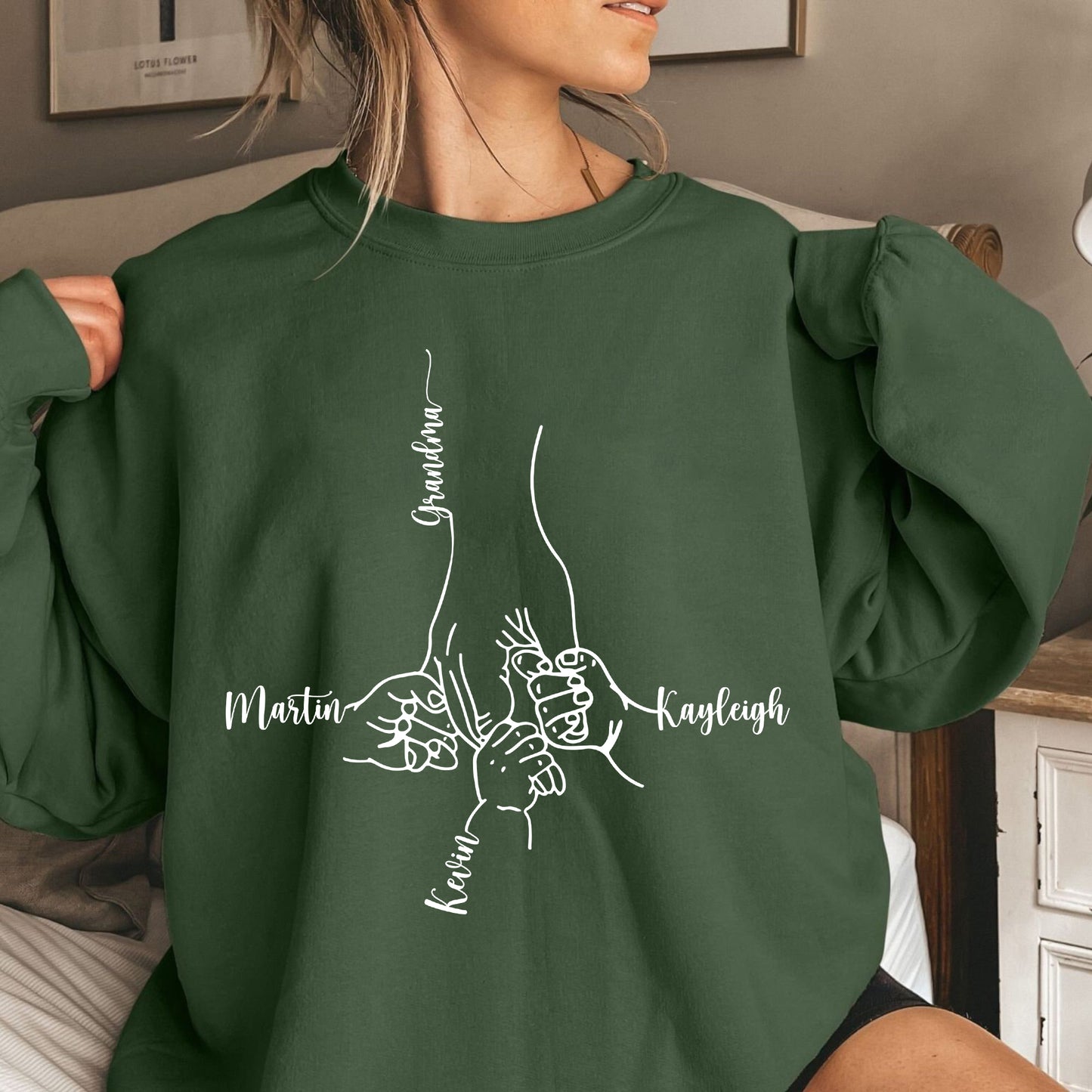 Personalisiertes Oma,Mama und Enkelkinderhände Unisex Shirt, Muttertagsgeschenk