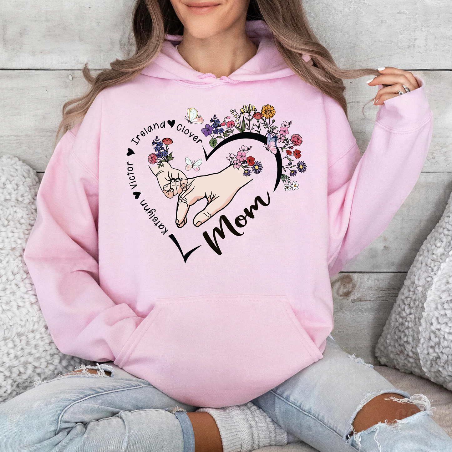 Custom 'Mom' Series Sweatshirt with Floral Heart - Choose Your Title & Add Names