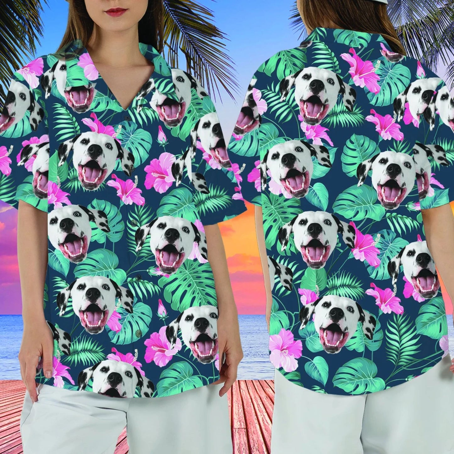Personalisiertes Foto Hawaiihemd, Gesichtsurlaub Tropisches Musterhemd für Männer und Frauen