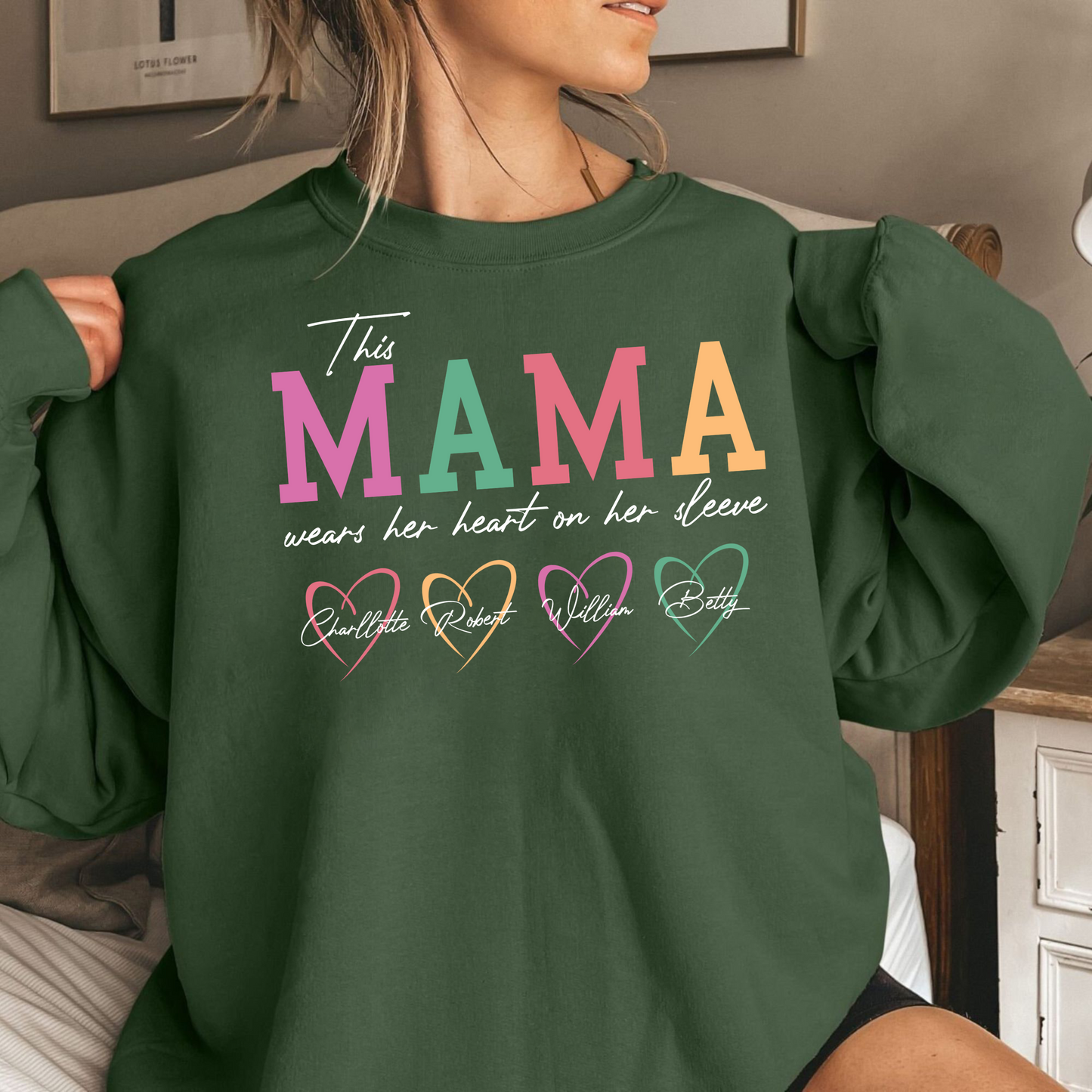 Custom 'Heart on Sleeve' Mama Sweatshirt with Kids' Names