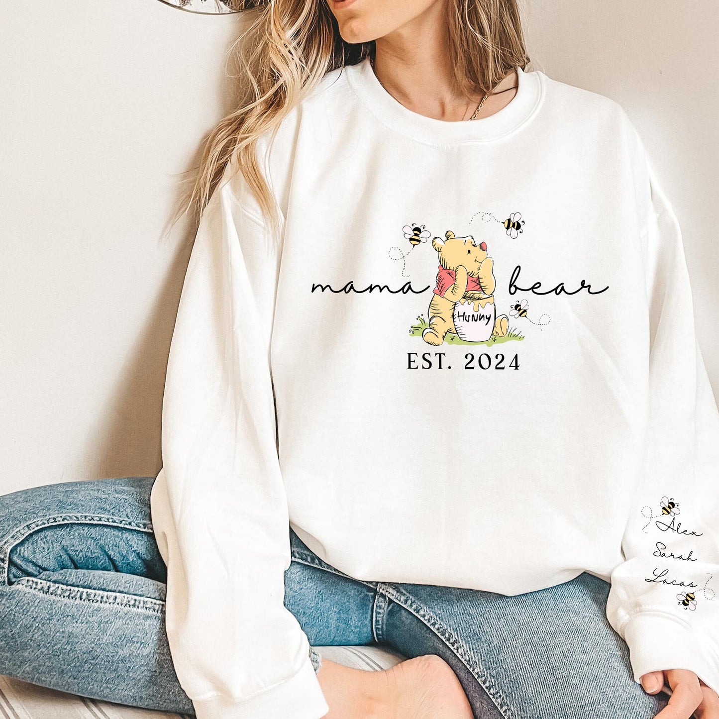 Personalisierte Mama Bär Shirt - Mama Est Sweatshirt mit dem Namen des Kindes auf dem Ärmel