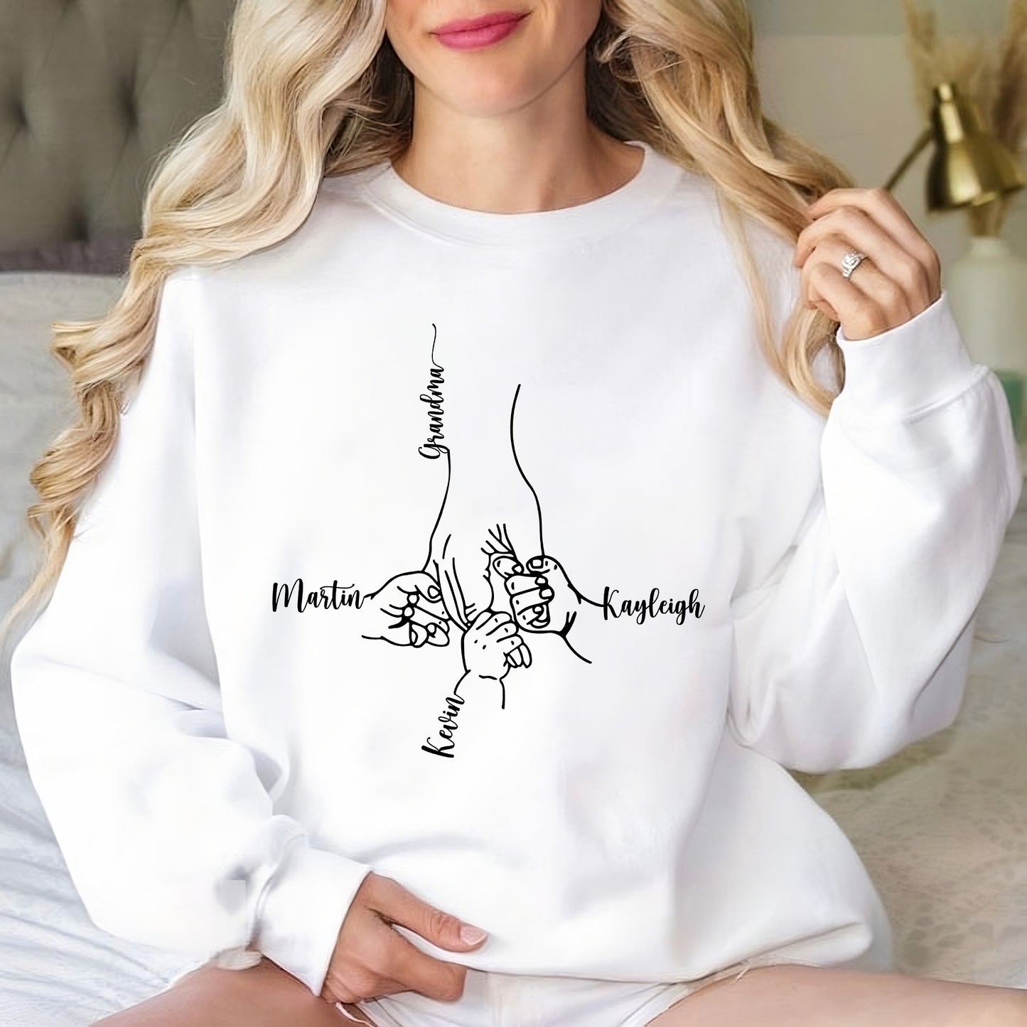 Personalisiertes Oma,Mama und Enkelkinderhände Unisex Shirt, Muttertagsgeschenk