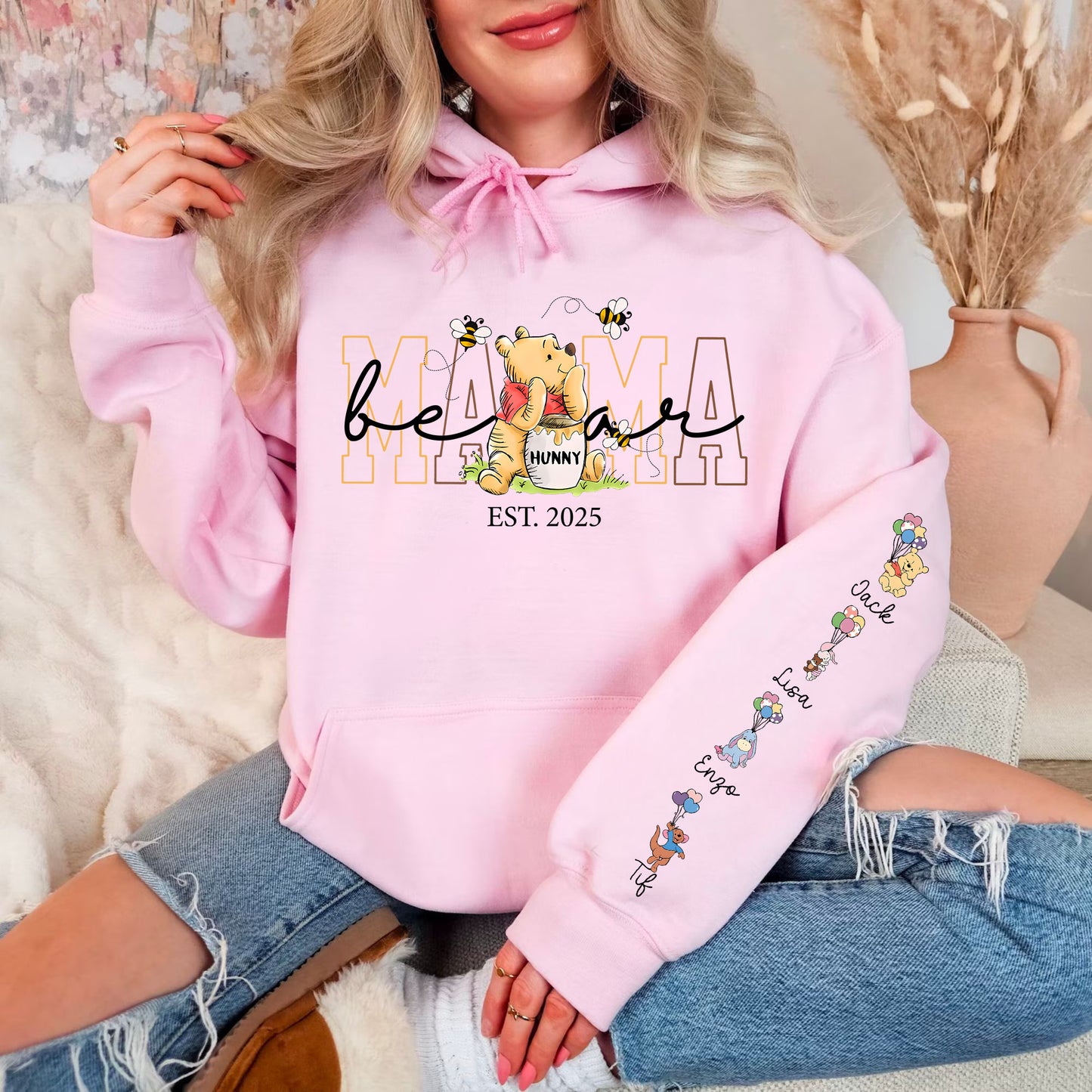 Personalisiertes Mama-Bär Sweatshirt mit Kindernamen am Ärmel – Geschenk für Mama