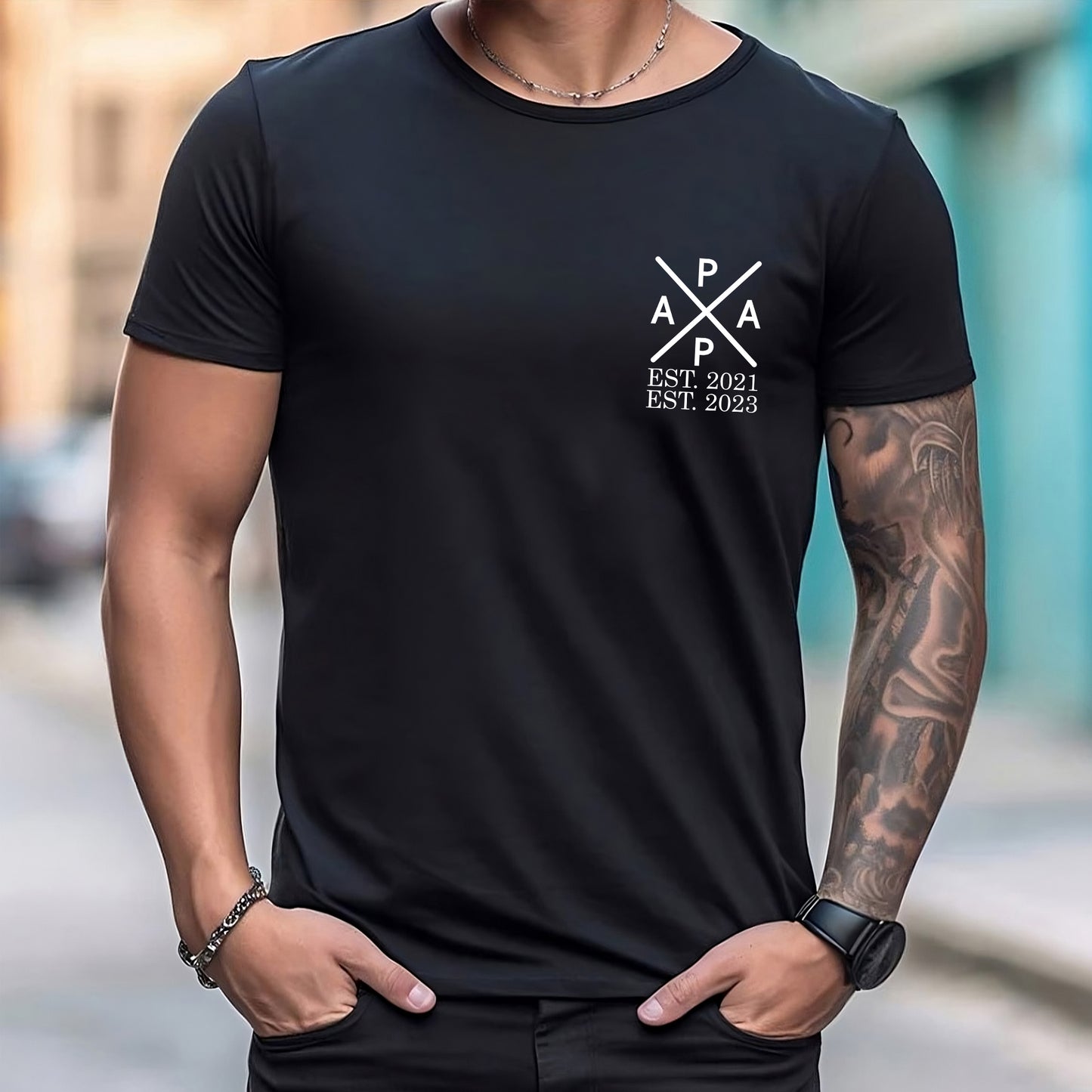 Papa Edition: T-Shirt mit dem Namen und dem Geburtsjahr des Kindes, Geschenk für Papa