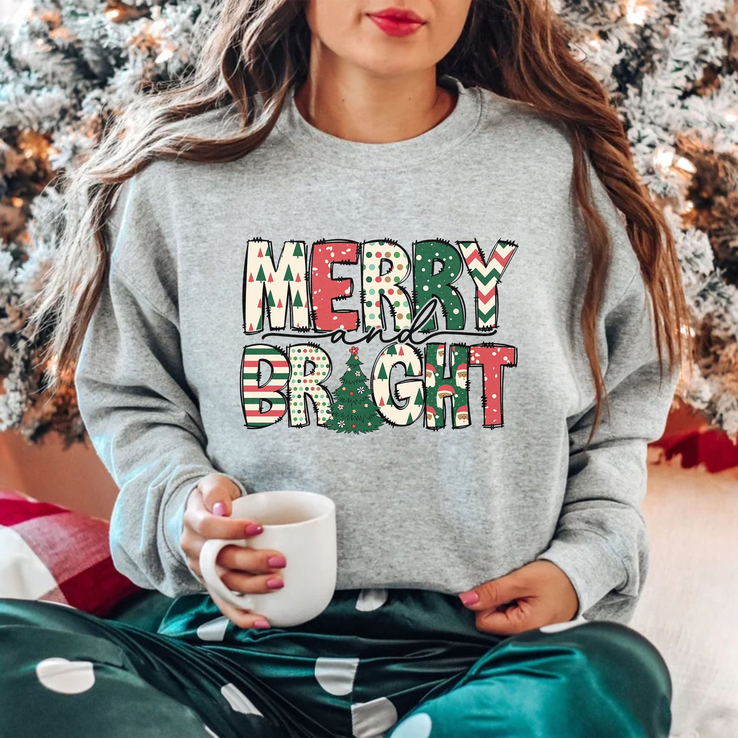 Merry and Bright Sweatshirt - Christmas Sweatshirts for Women