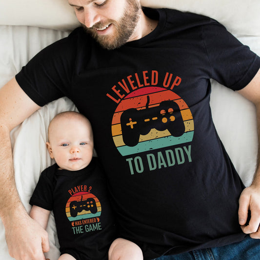 Leveled Up to Daddy Player 2 Has Entered the Game Shirt - Dad and Baby Matching Gift