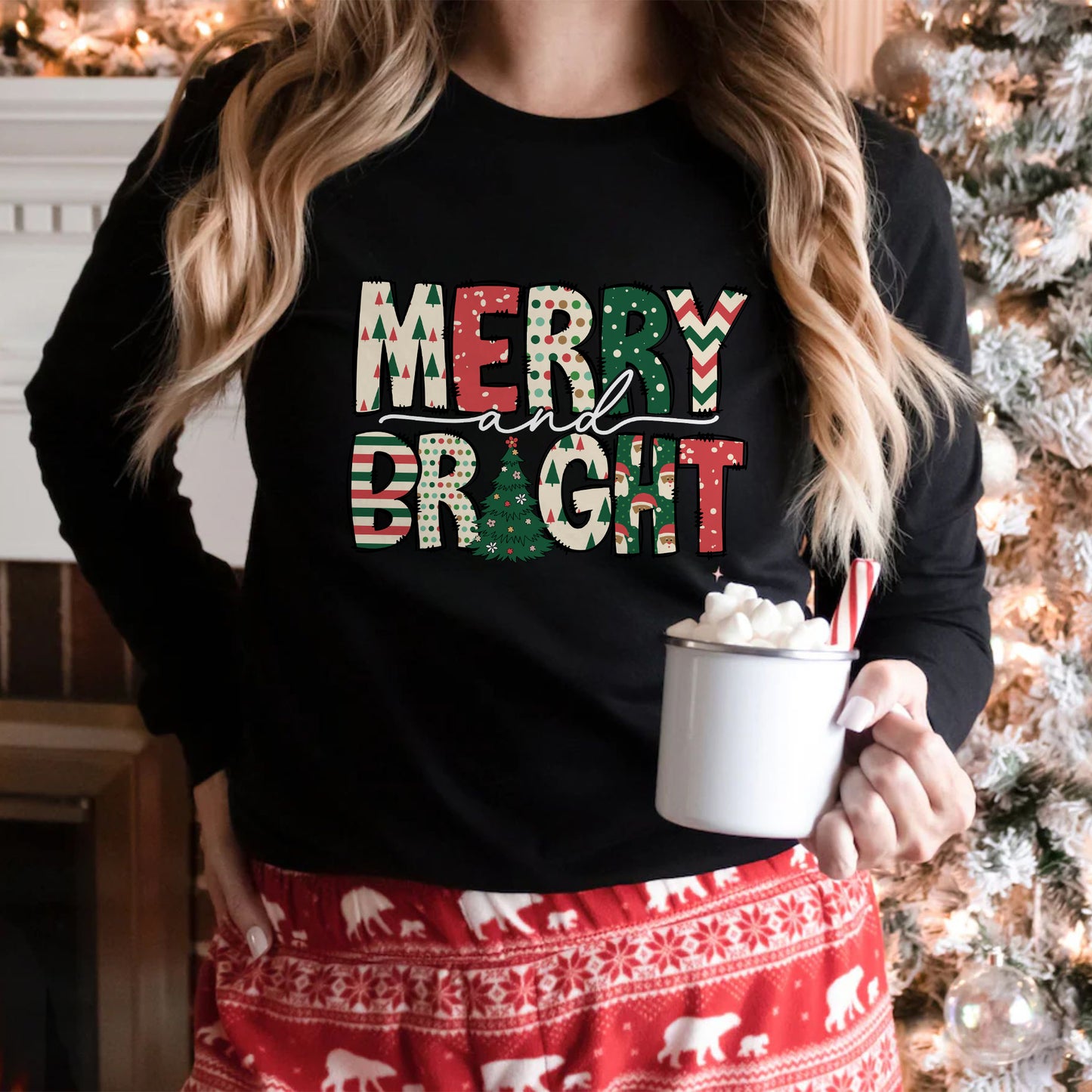 Merry and Bright Sweatshirt - Christmas Sweatshirts for Women