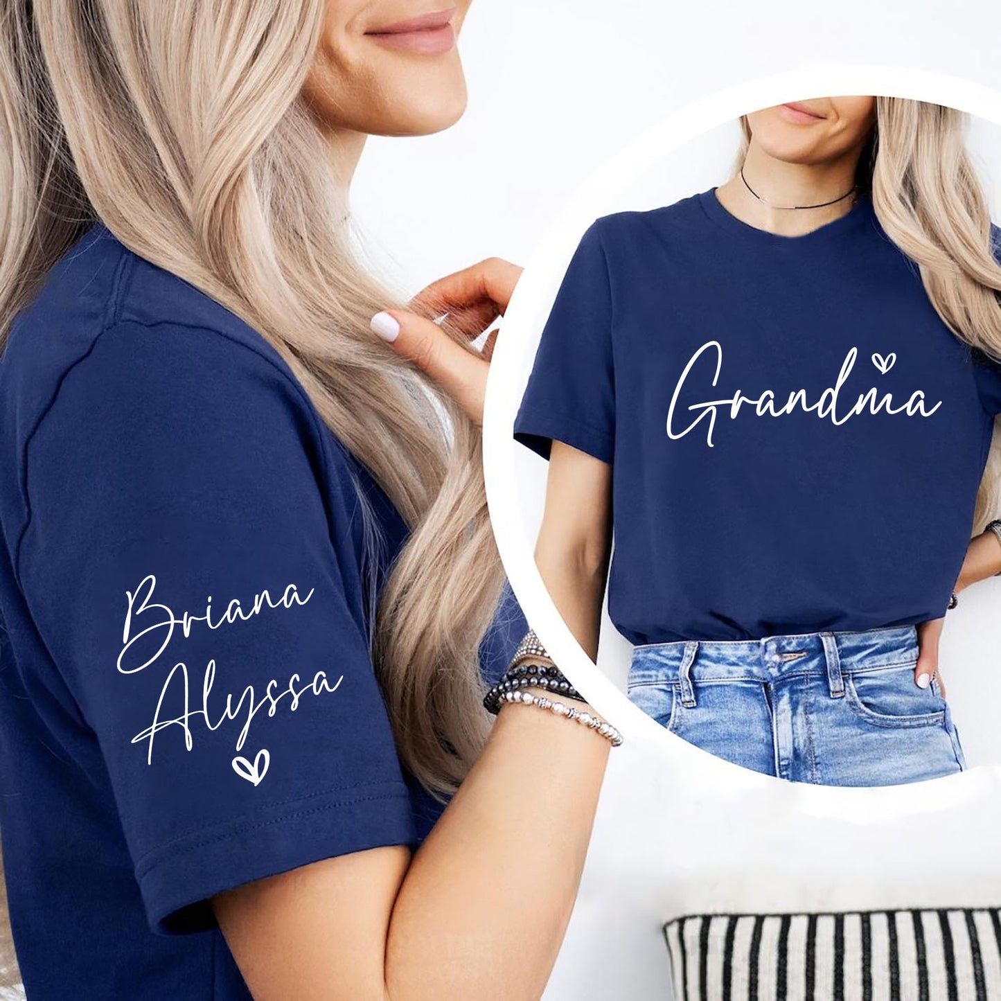 Personalisiertes Oma Shirt mit Kindernamen auf dem Ärmel - Oma Geschenk