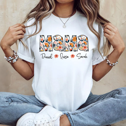 Personalisiertes Blumen-Mama-Shirt mit Kindernamen, Individuelles Mama-Sweatshirt