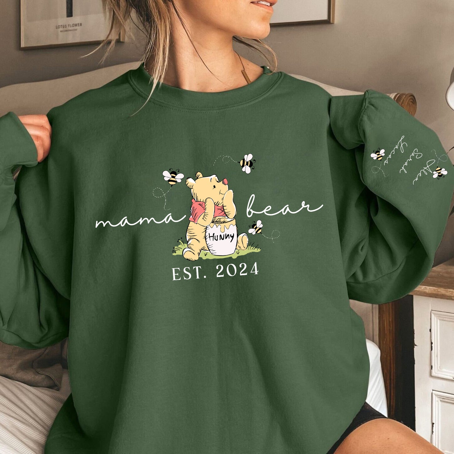 Personalisierte Mama Bär Shirt - Mama Est Sweatshirt mit dem Namen des Kindes auf dem Ärmel