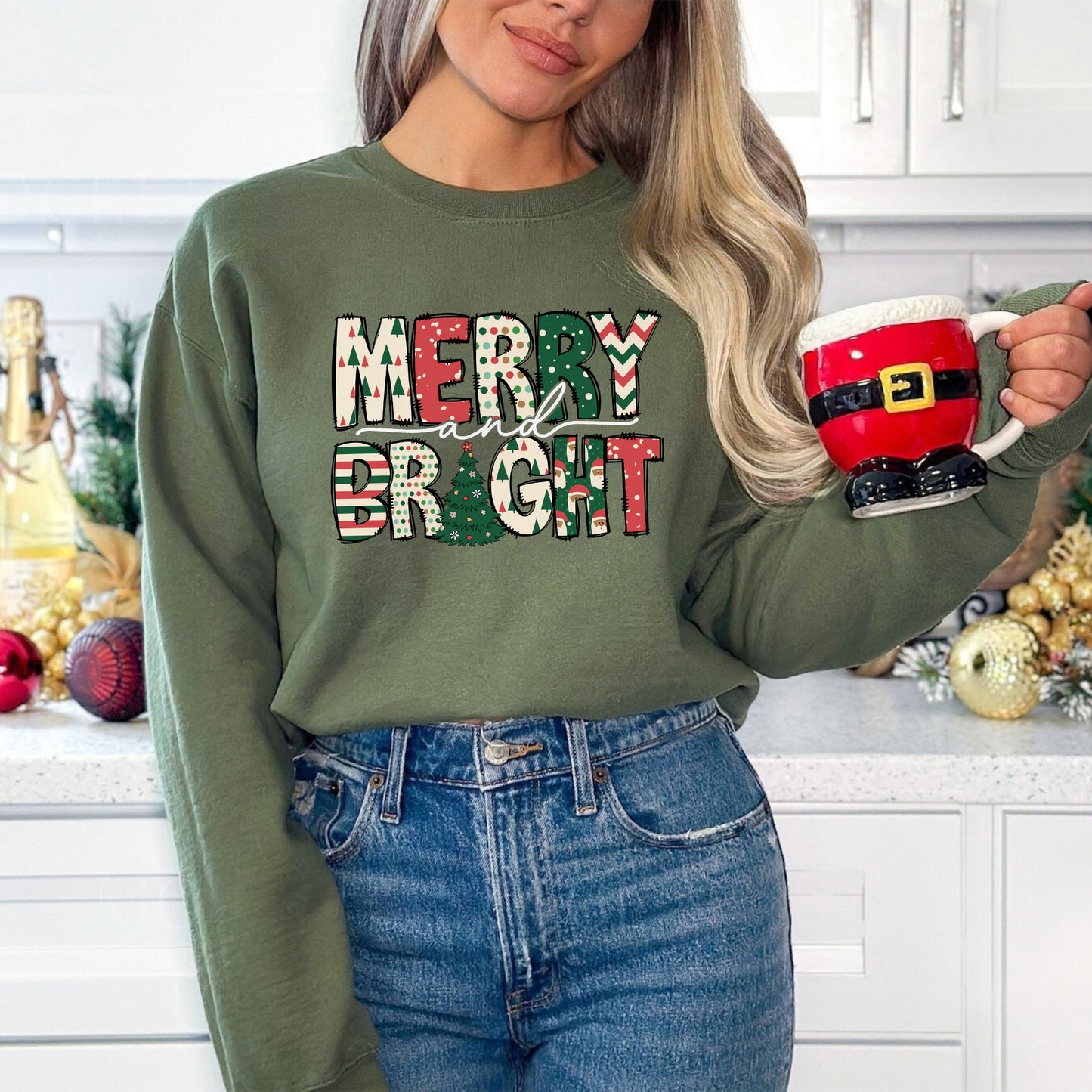 Merry and Bright Sweatshirt - Christmas Sweatshirts for Women