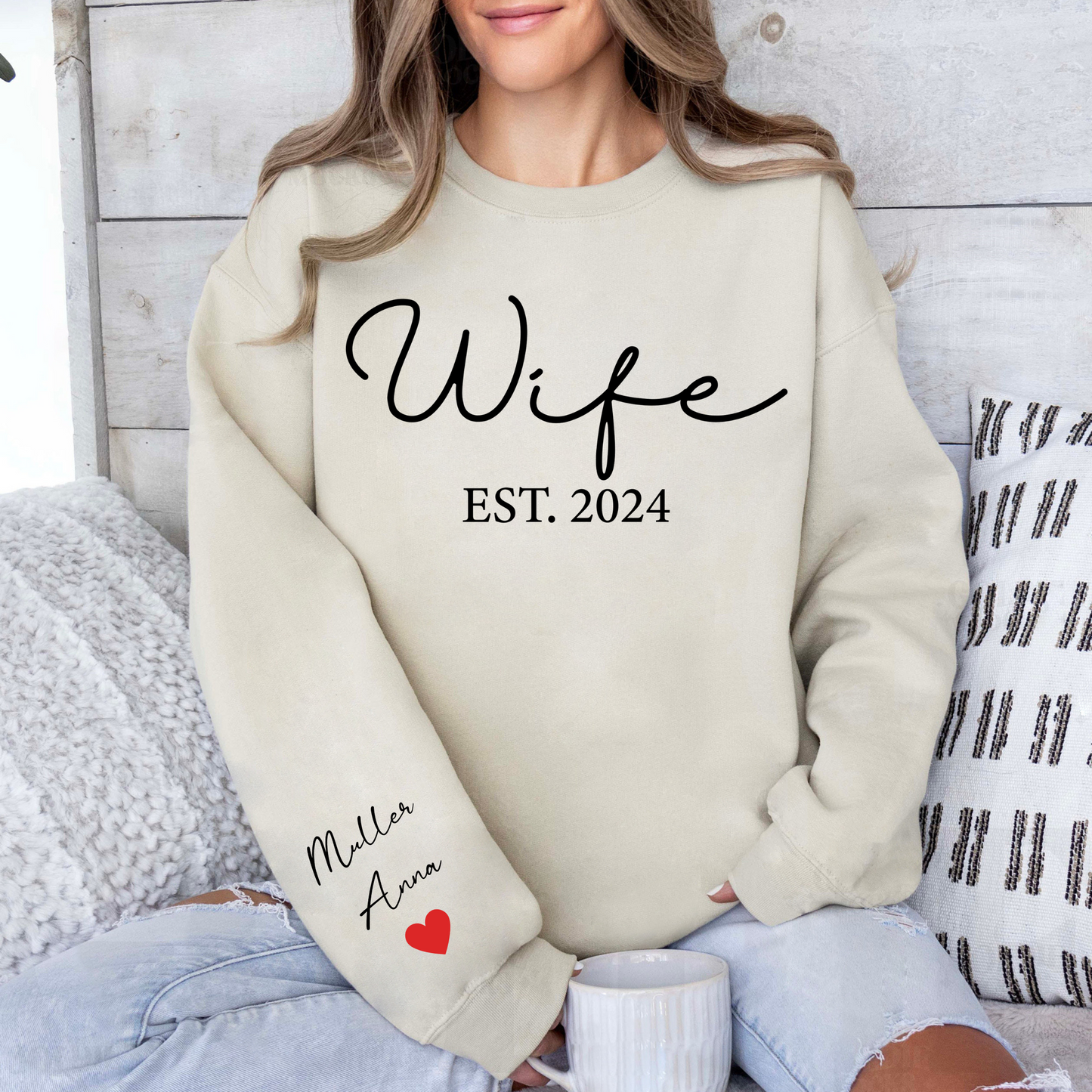 Anpassbares Wife Sweatshirt mit Jubiläumsjahr und Namen