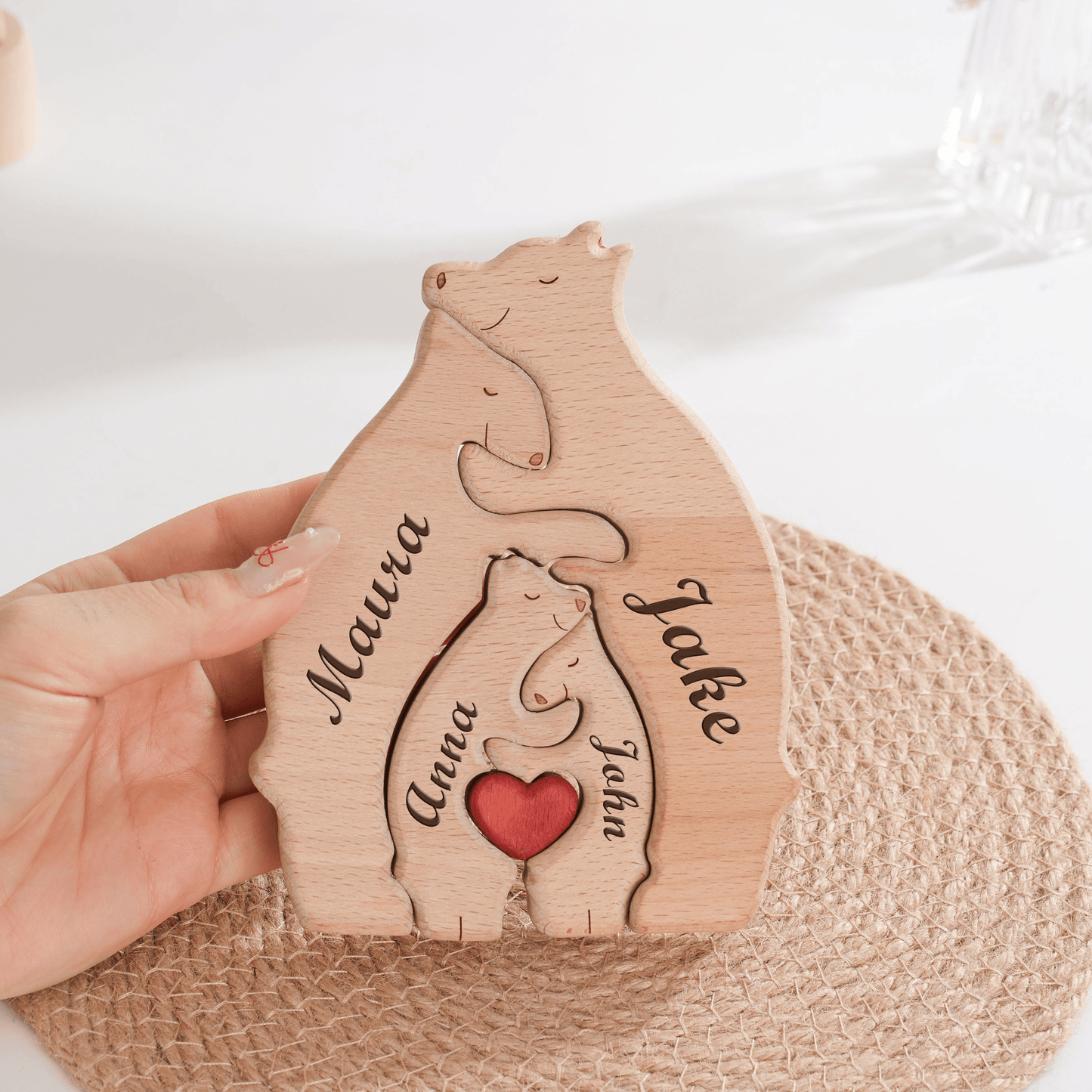 Bear Family Wooden Puzzle - Custom Family Name Gift for Parents and Children - GiftHaus