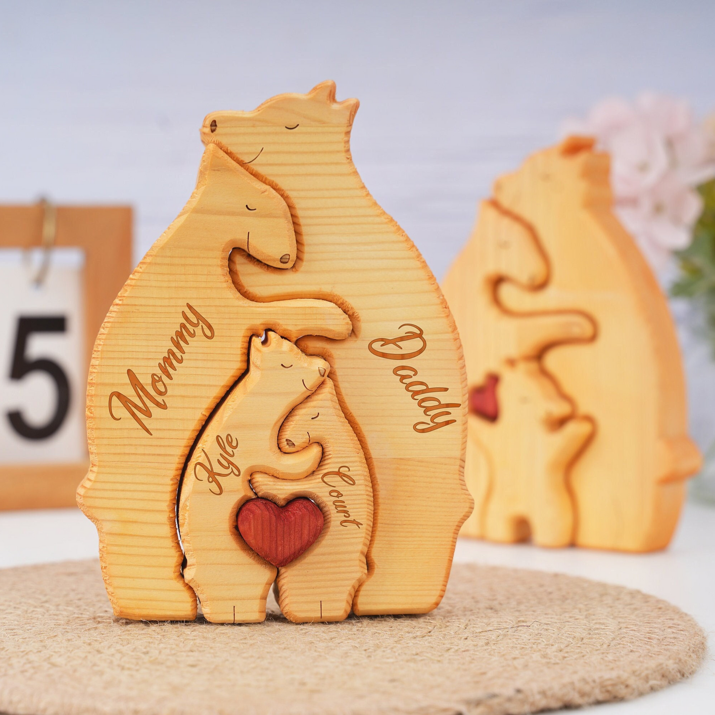 Bear Family Wooden Puzzle - Custom Family Name Gift for Parents and Children