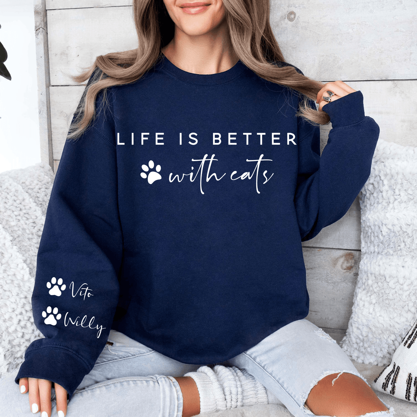 Besseres Leben mit Katzen Sweatshirt - Für Katzenliebhaber - GiftHaus