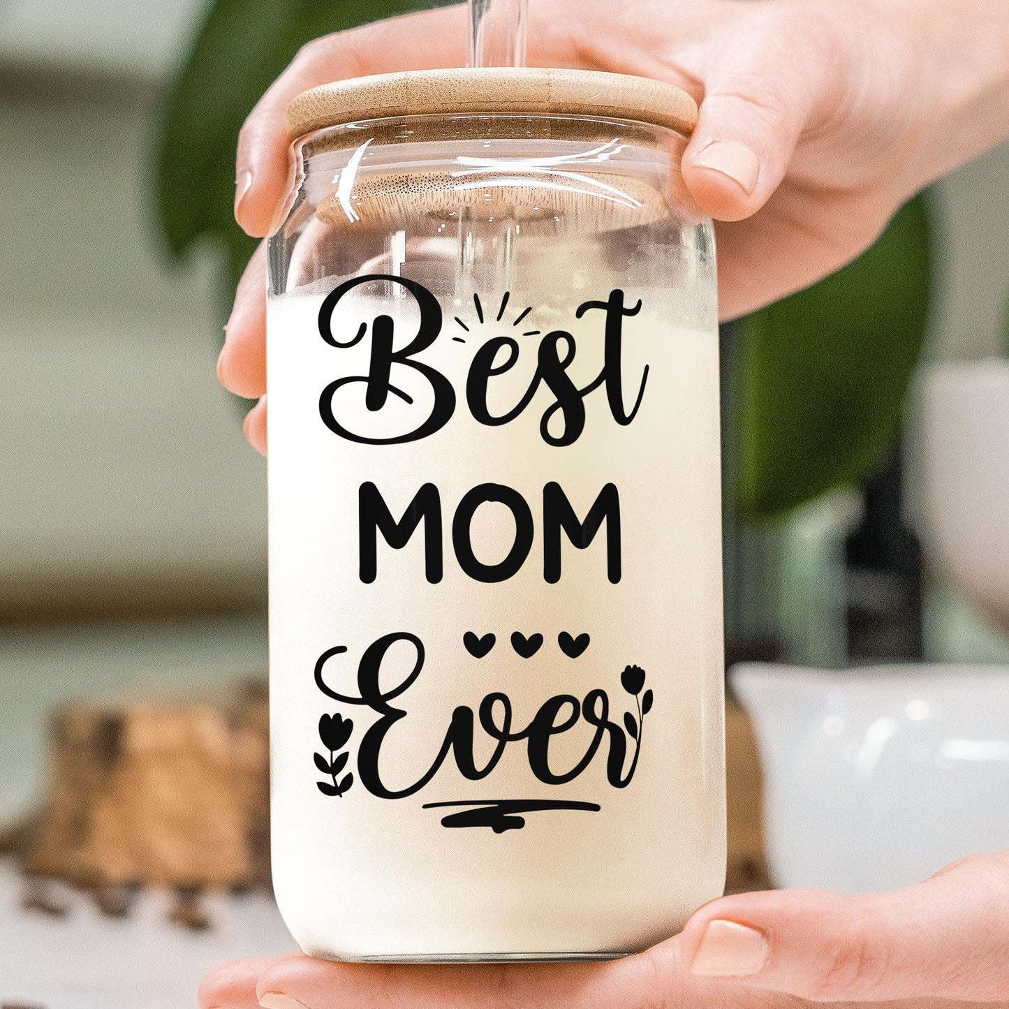 Beste Mama aller Zeiten individuelle Geburtsblume mit Namen - Personalisiertes klares Glasdöschen - GiftHaus