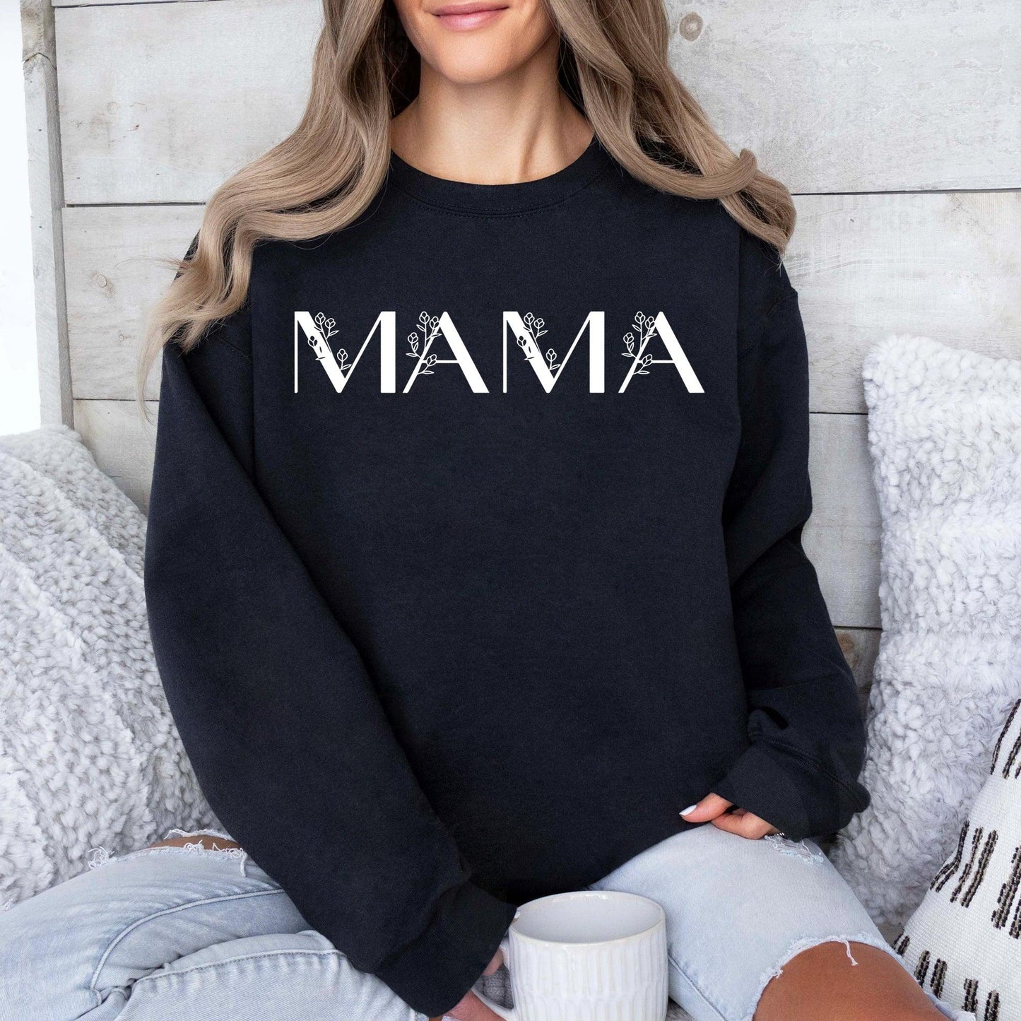 Besticktes Floral Mama Sweatshirt, Mama Rundhalspullover - Geschenk für Mütter, Mama Hoodie - GiftHaus