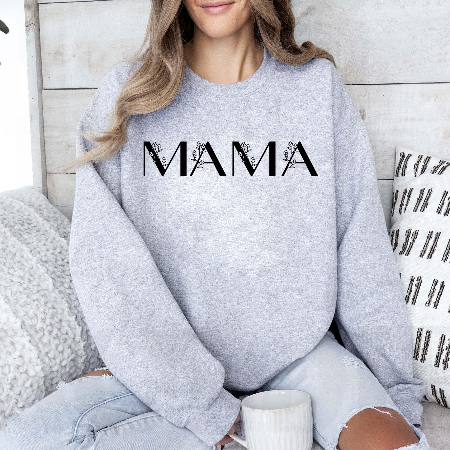 Besticktes Floral Mama Sweatshirt, Mama Rundhalspullover - Geschenk für Mütter, Mama Hoodie - GiftHaus