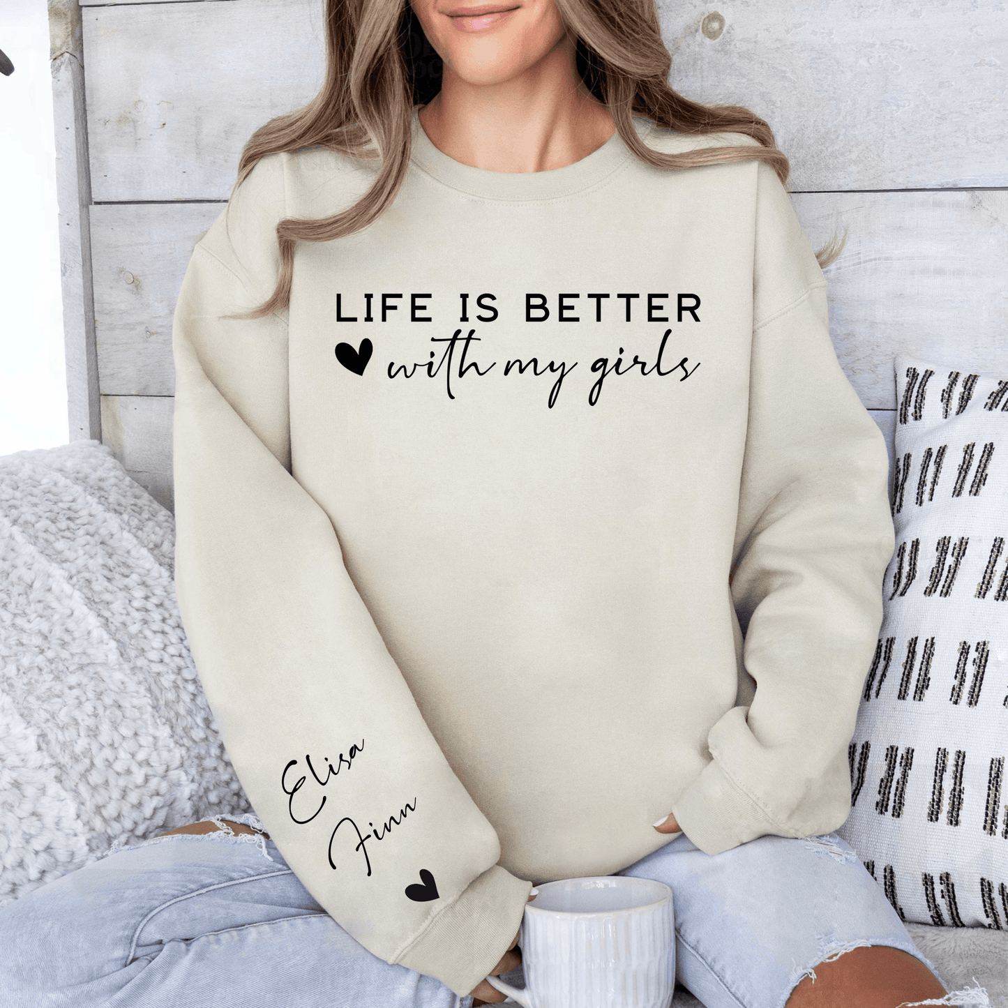 "Das Leben ist schöner mit meinen Mädchen" Personalisiertes Sweatshirt - GiftHaus
