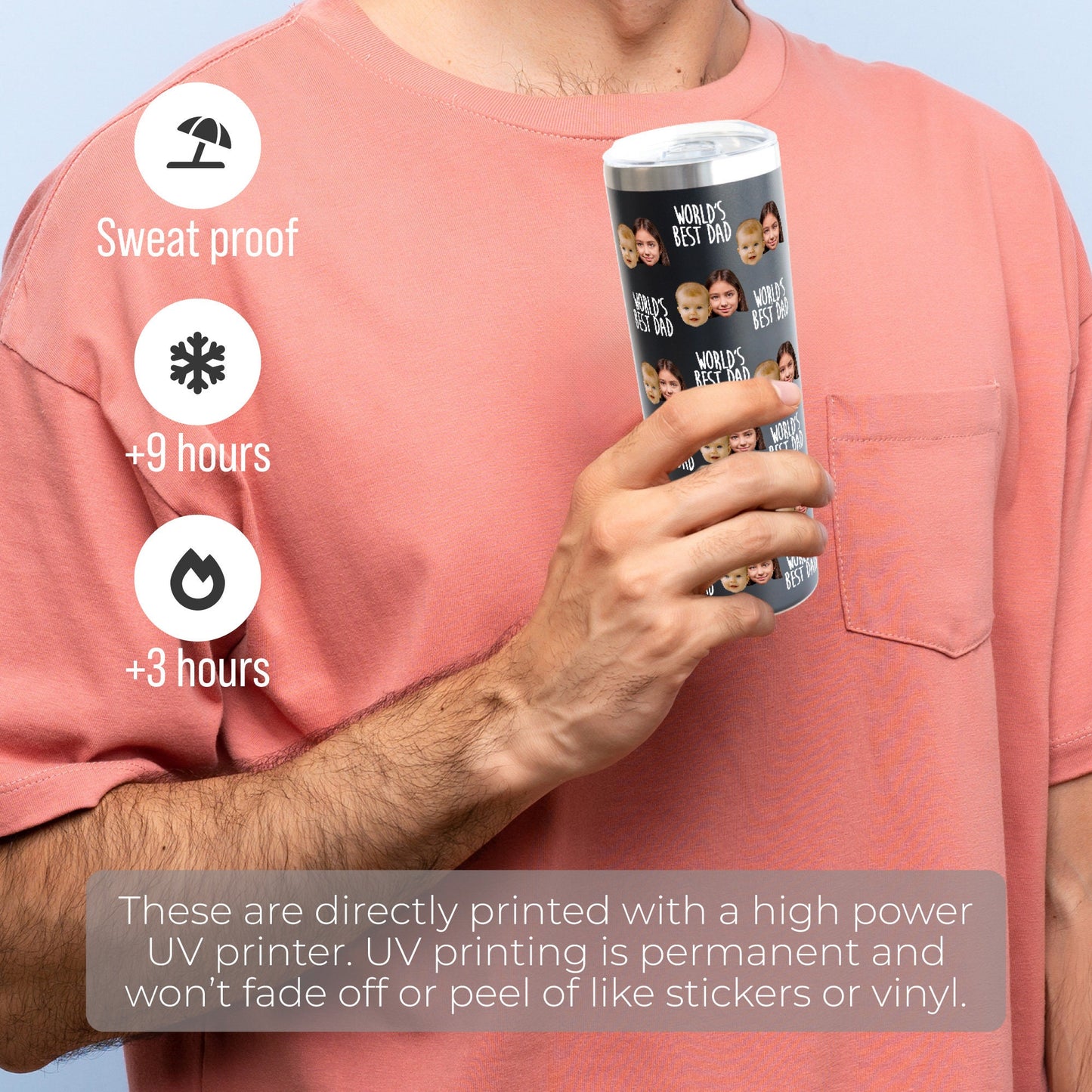 Personalized Tumbler with Kids' Faces for Dad, Father's Day Gift