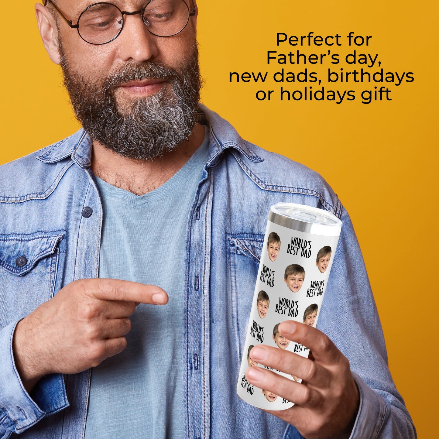 Personalized Tumbler with Kids' Faces for Dad, Father's Day Gift