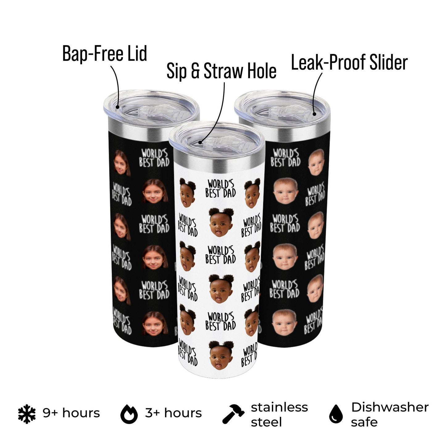 Personalized Tumbler with Kids' Faces for Dad, Father's Day Gift