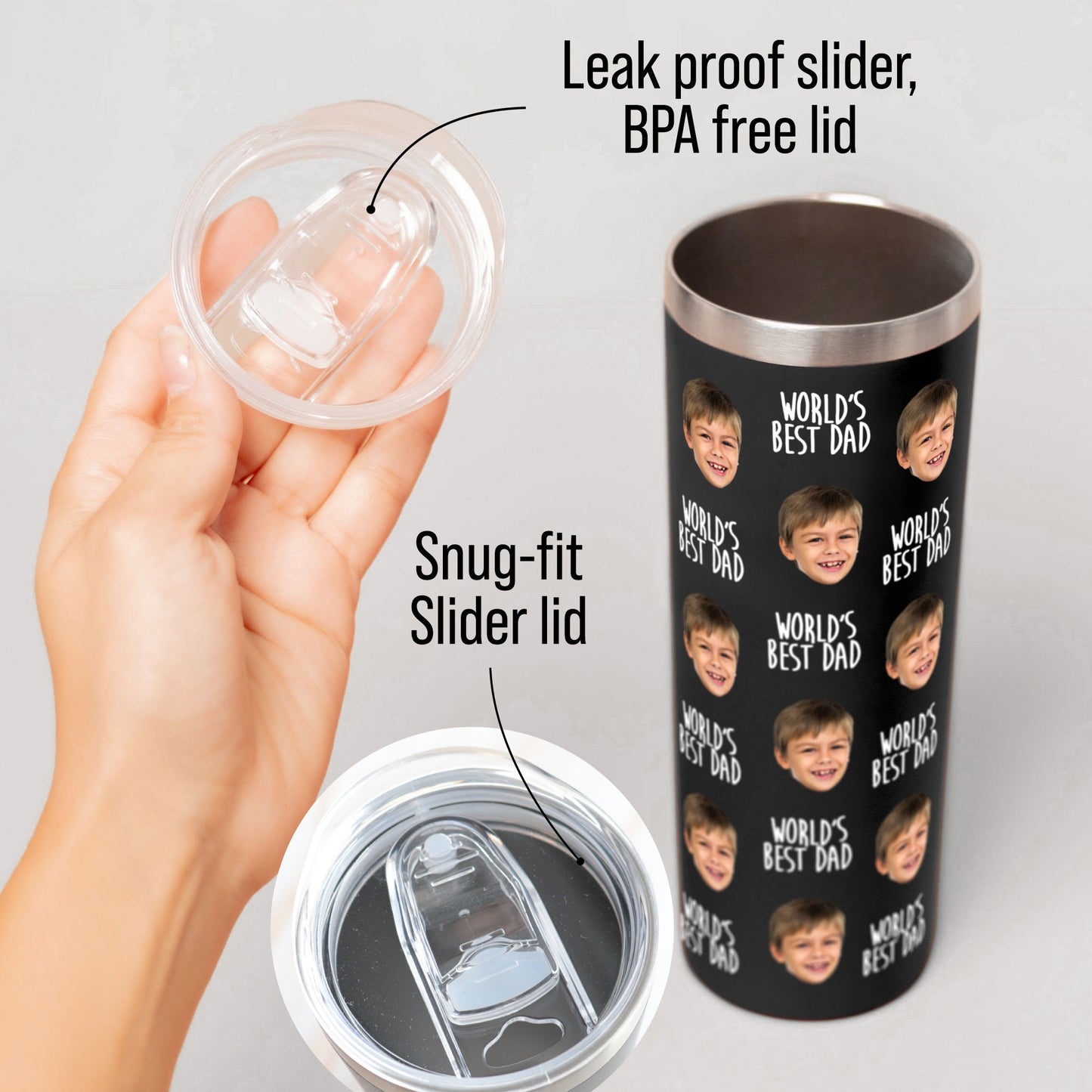 Personalized Tumbler with Kids' Faces for Dad, Father's Day Gift