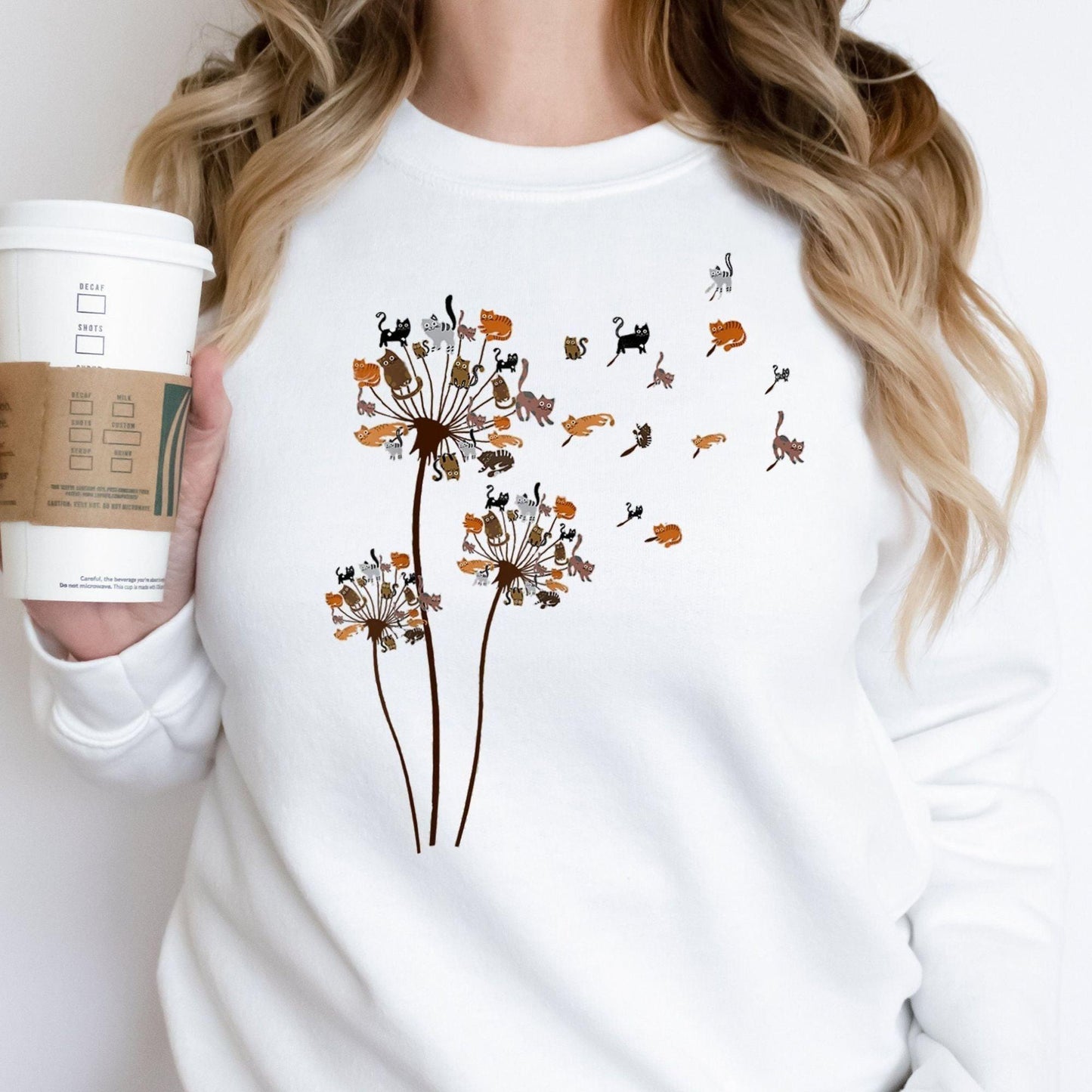 Katzen Blumen Fliegen Löwenzahn Sweatshirt – Geschenk für Katzenliebhaber - GiftHaus