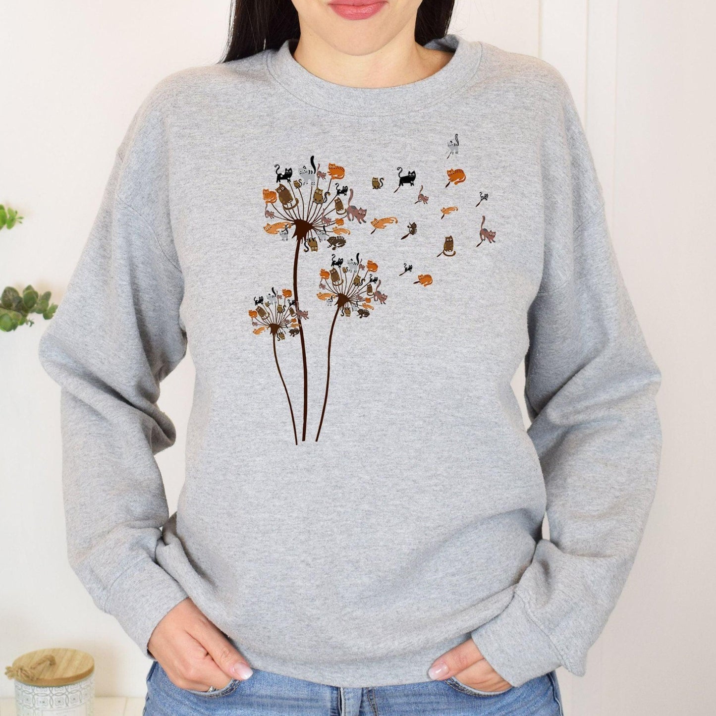 Katzen Blumen Fliegen Löwenzahn Sweatshirt – Geschenk für Katzenliebhaber - GiftHaus