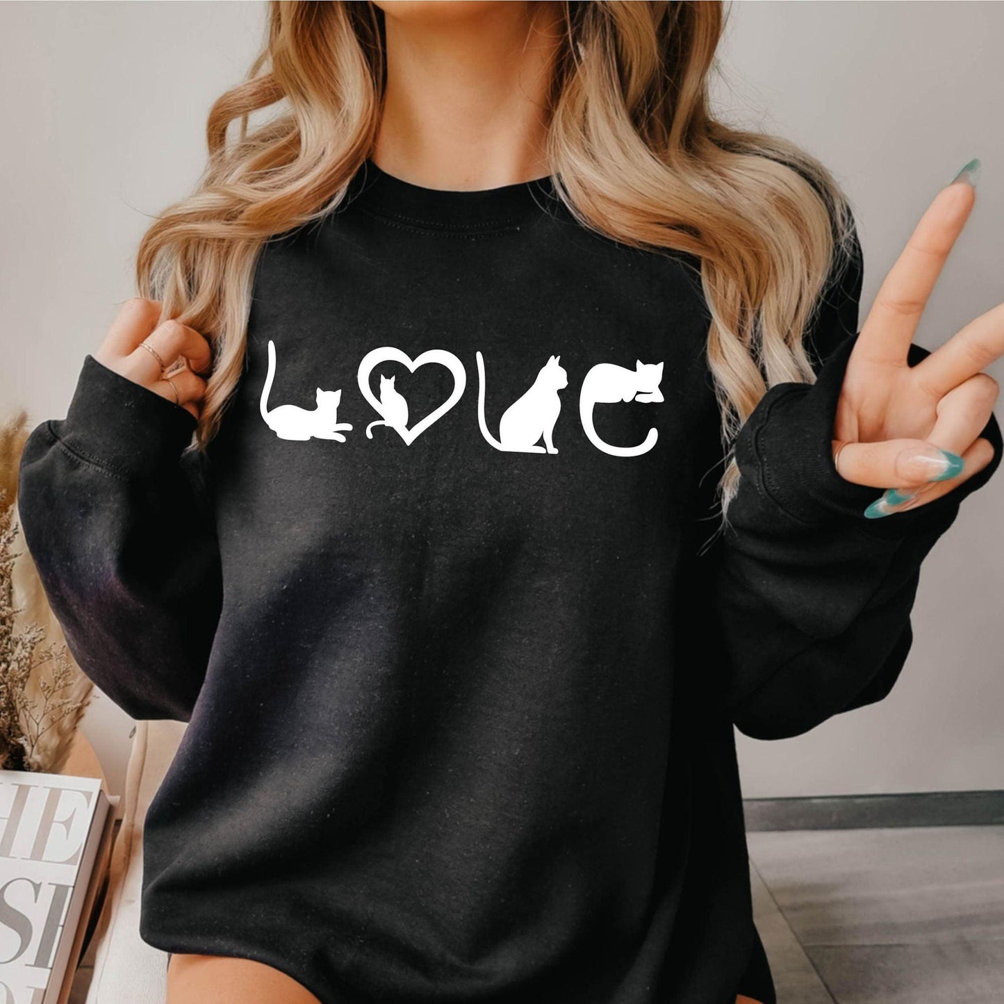 Katzen-Sweatshirt – Katzenliebe-Shirt – schwarzes Katzen-Mama-Shirt - GiftHaus
