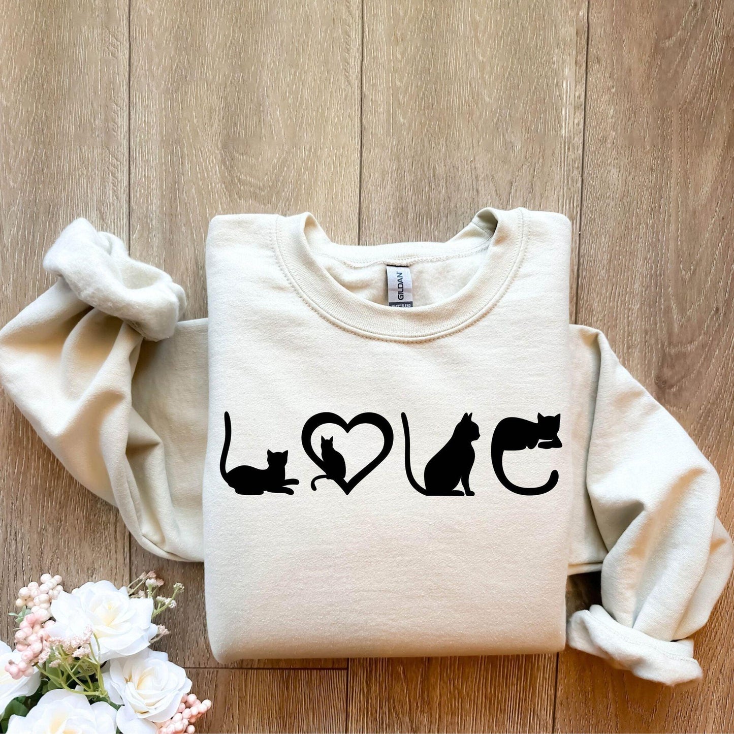 Katzen-Sweatshirt – Katzenliebe-Shirt – schwarzes Katzen-Mama-Shirt - GiftHaus