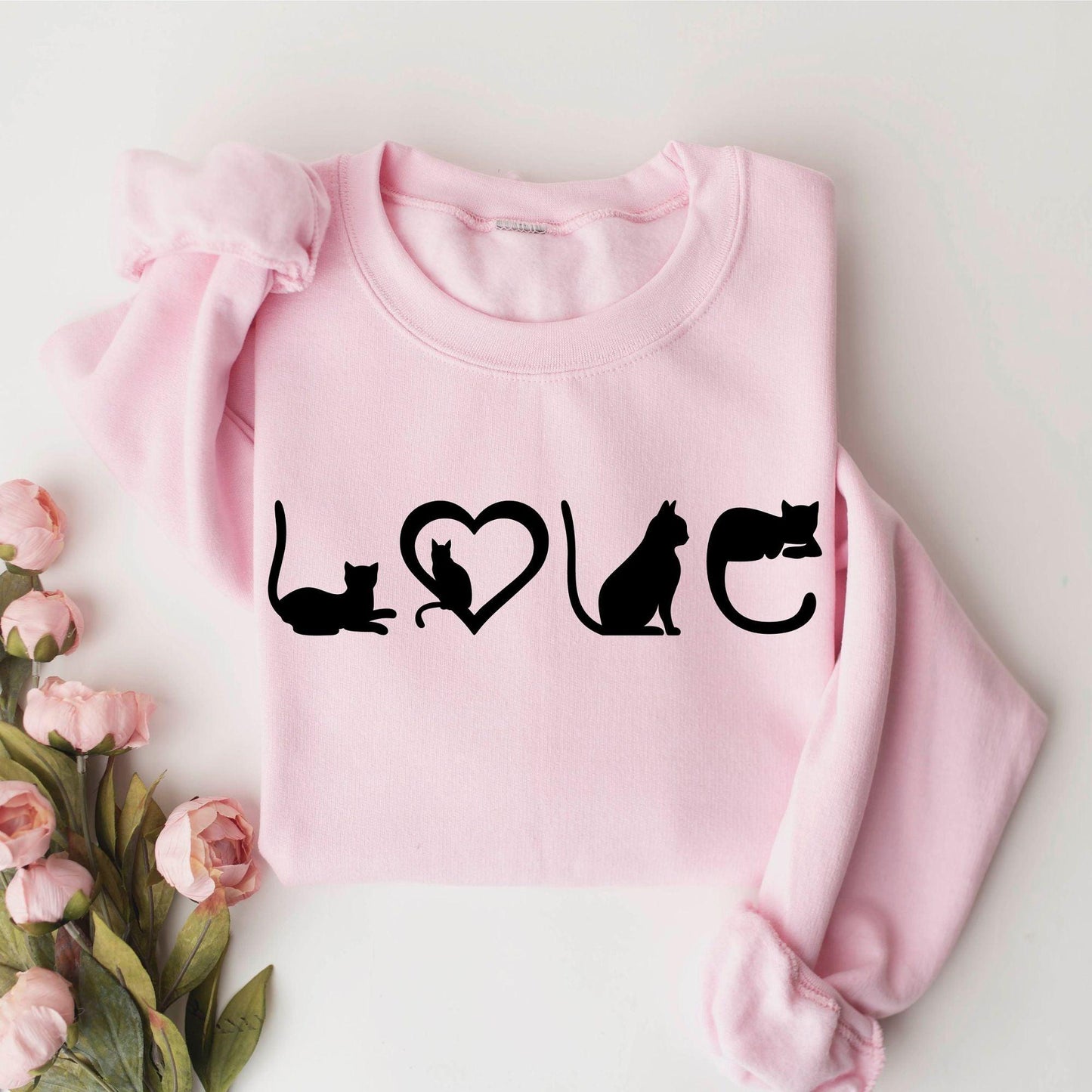 Katzen-Sweatshirt – Katzenliebe-Shirt – schwarzes Katzen-Mama-Shirt - GiftHaus