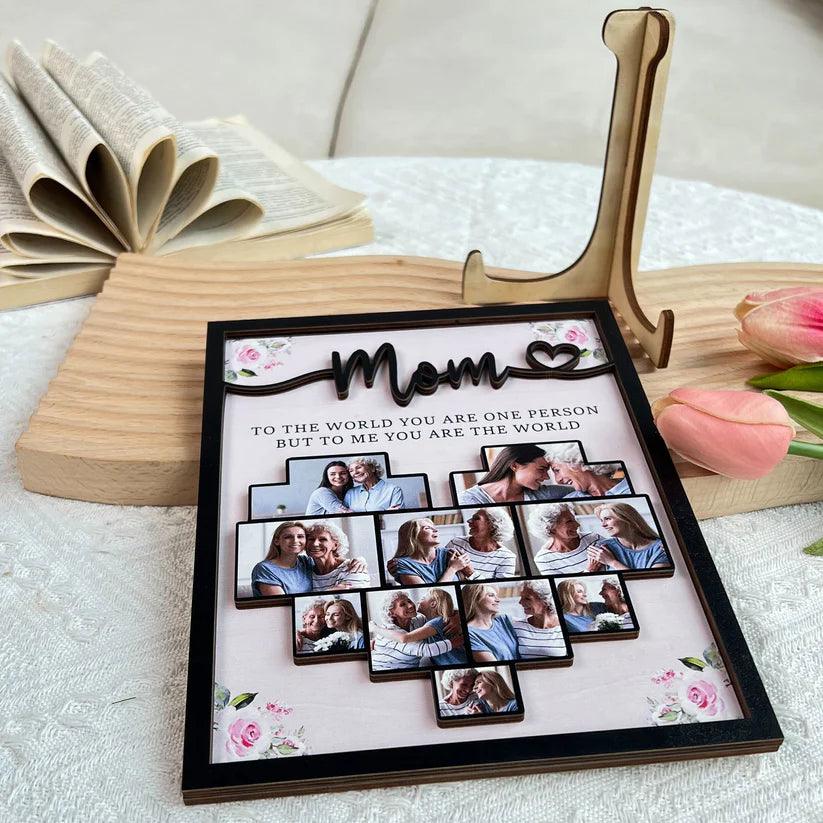 Mama der Welt, du bist eine Person - Personalisierte Fototafel aus Holz - GiftHaus