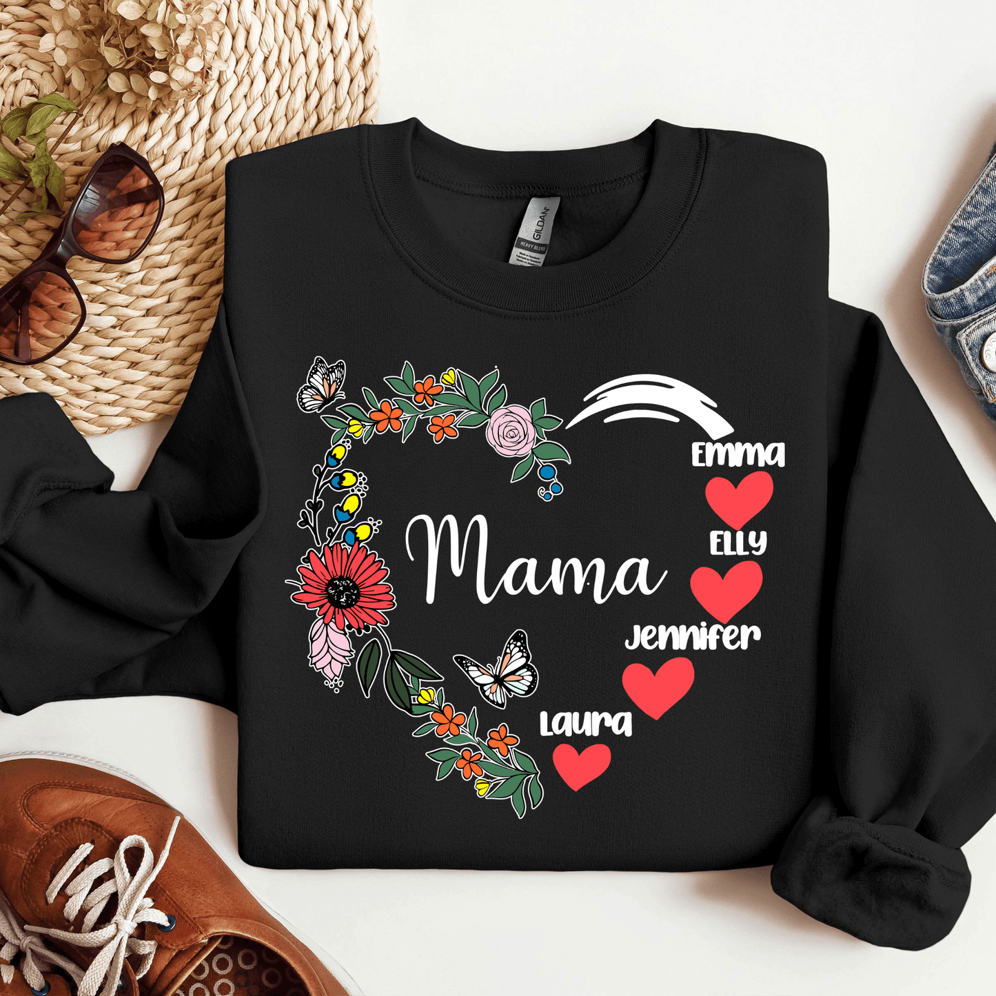 "Mama Herzkranz" Sweatshirt - Personalisiertes Geschenk für Mütter - GiftHaus