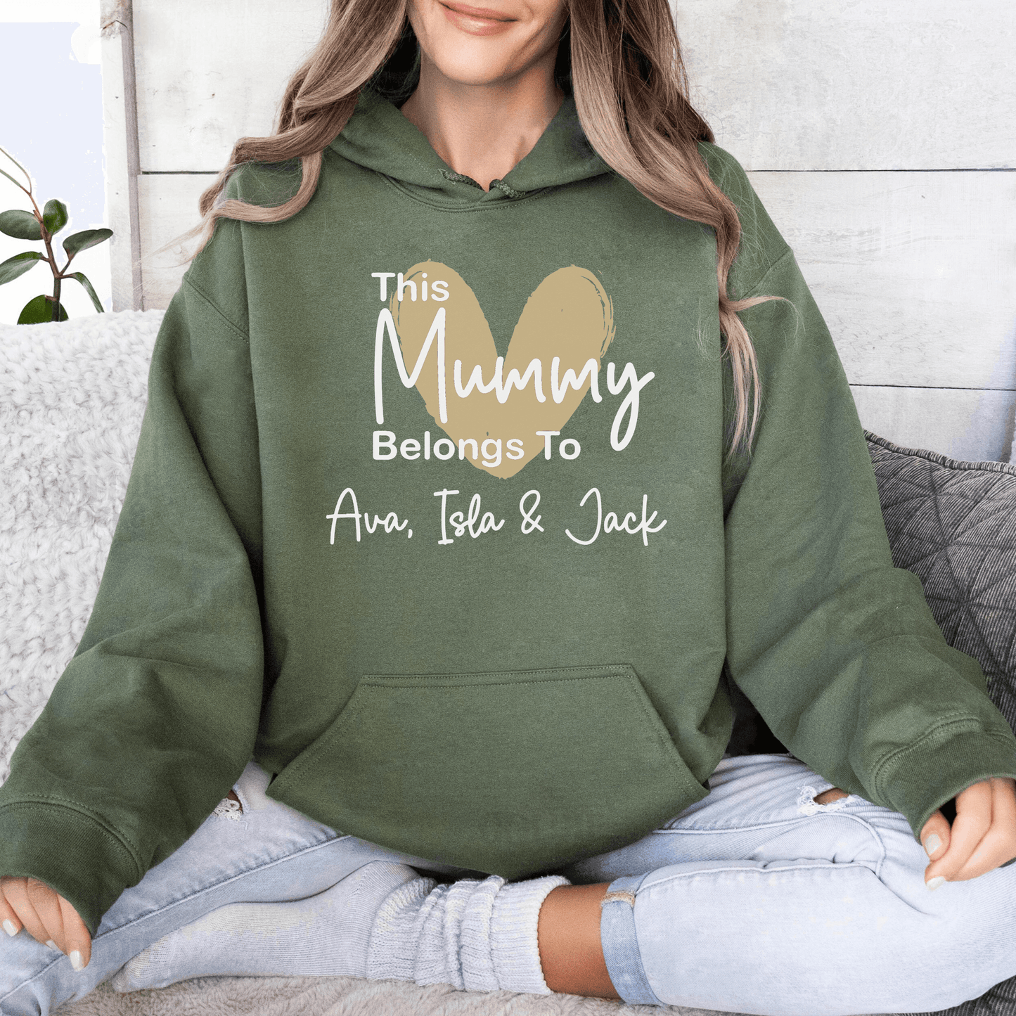 Mama-Kuschelhoodie, Herzstück Familie, Personalisiert mit Namen - GiftHaus