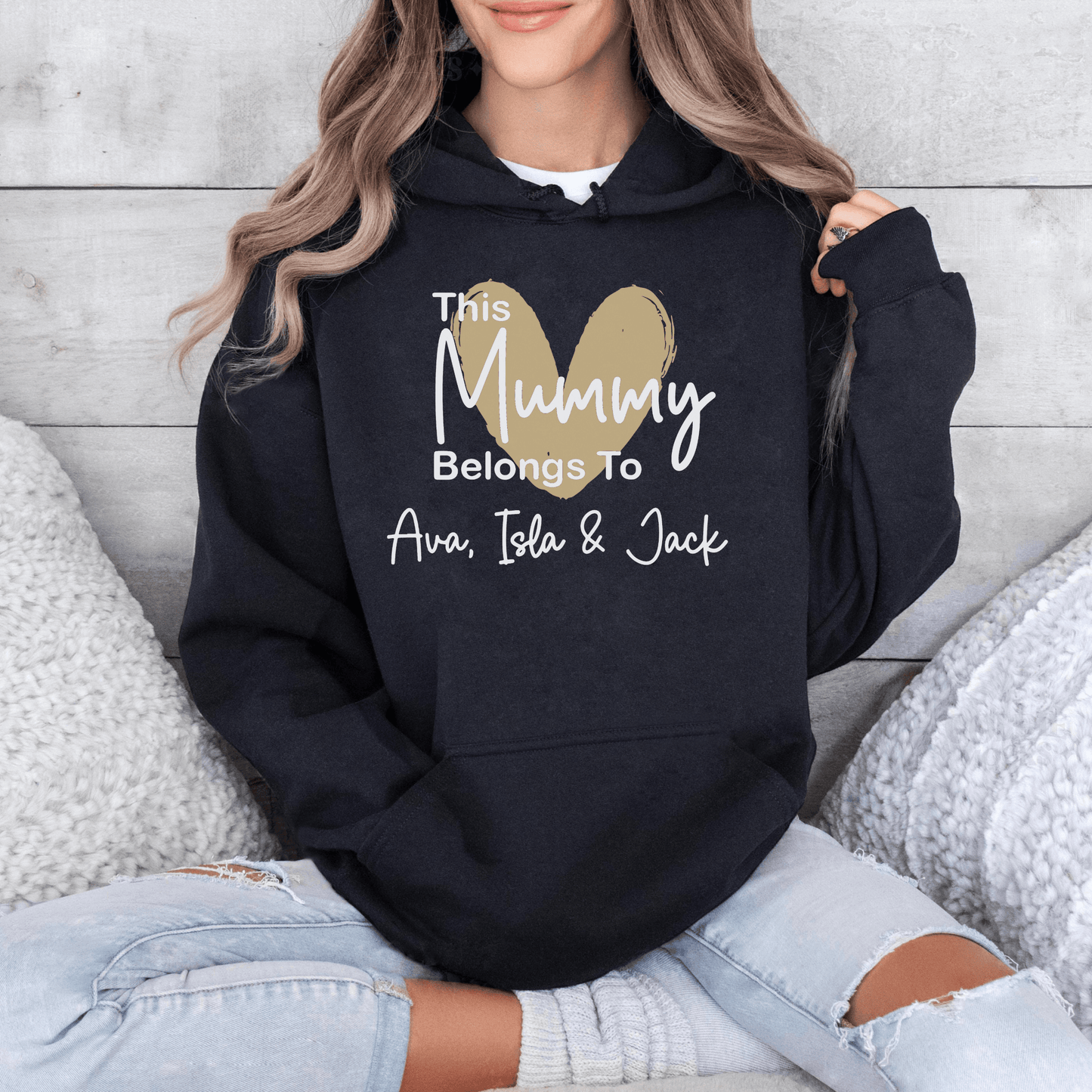Mama-Kuschelhoodie, Herzstück Familie, Personalisiert mit Namen - GiftHaus