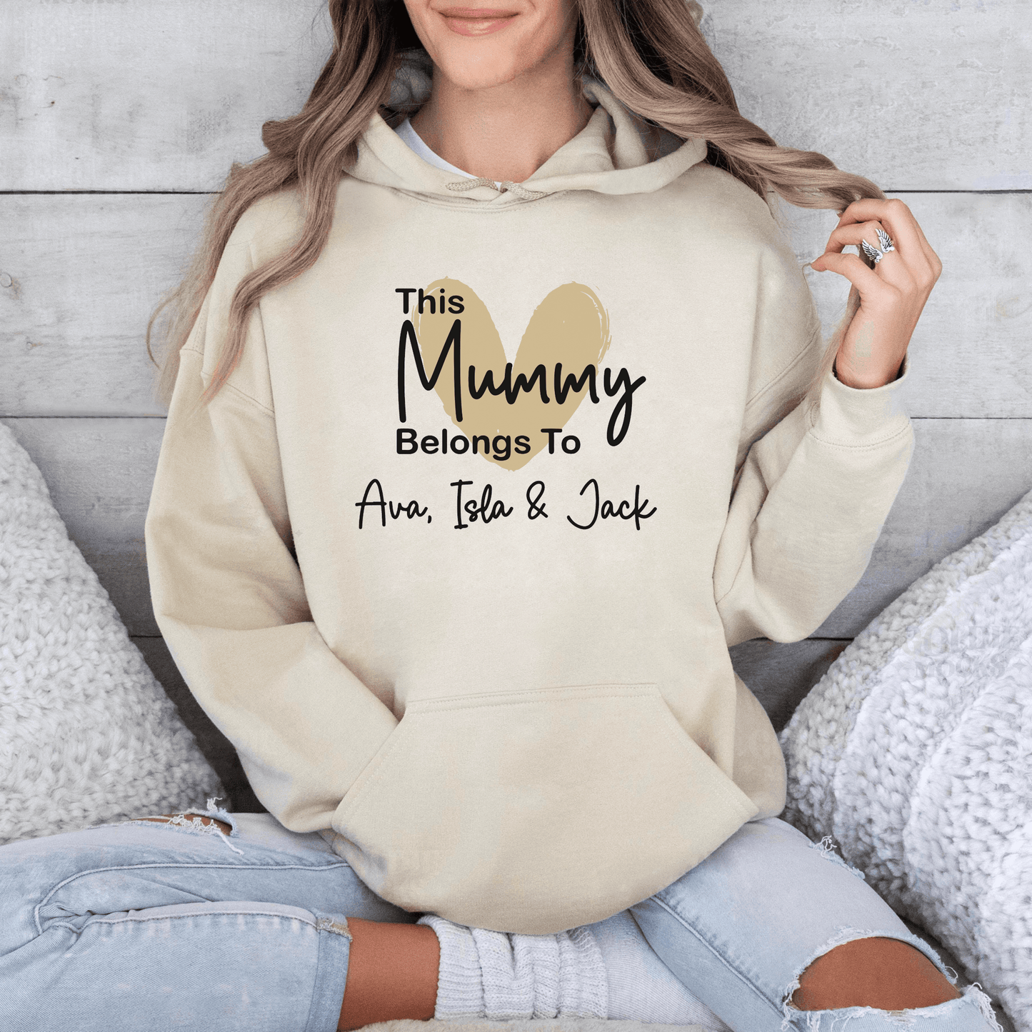 Mama-Kuschelhoodie, Herzstück Familie, Personalisiert mit Namen - GiftHaus