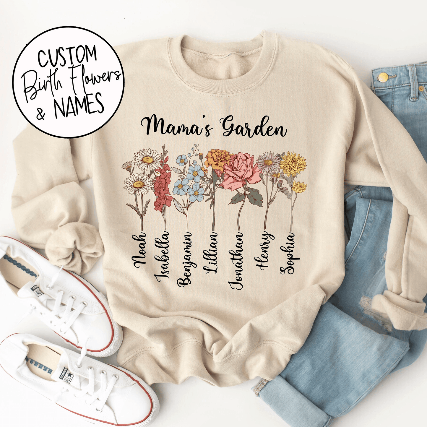 Mama's Garden with Custom Birth Flowers and Kids Names - Unique Mother's Day Gift - GiftHaus