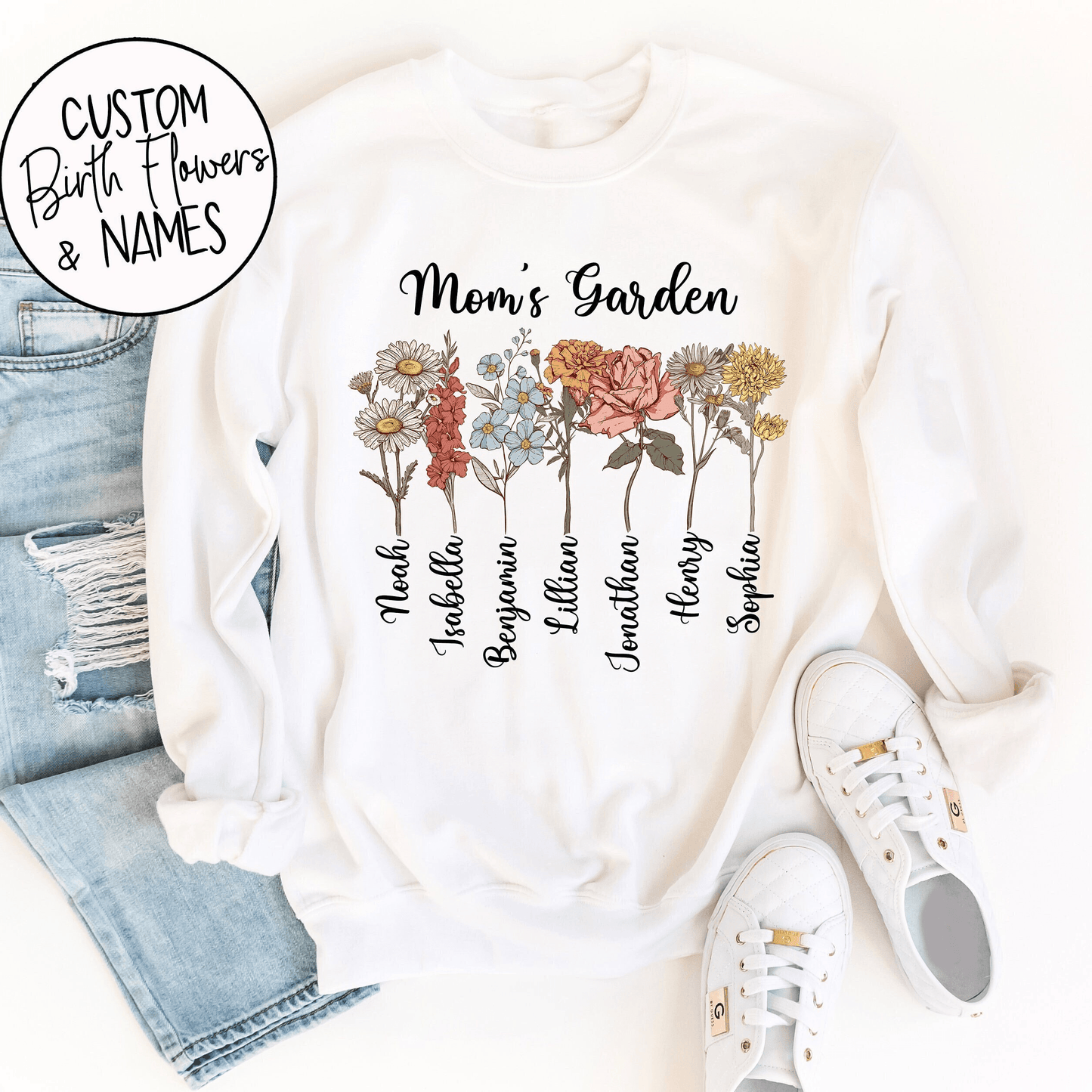 Mama's Garden with Custom Birth Flowers and Kids Names - Unique Mother's Day Gift - GiftHaus